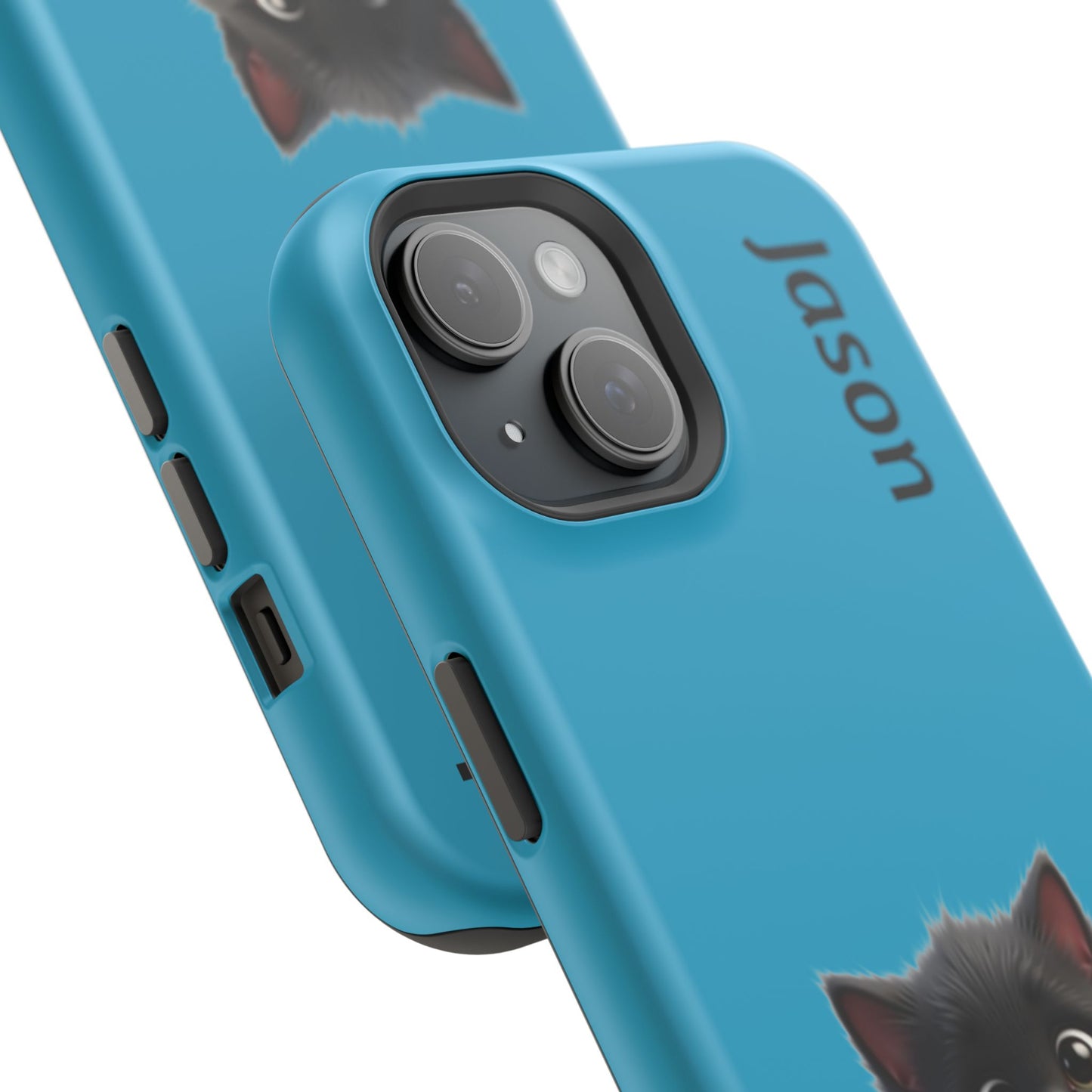 Personalized Black Kitten Phone Case - Custom Name Cat Lover Gift | Cute Teal Blue iPhone Cases for Women & Girls