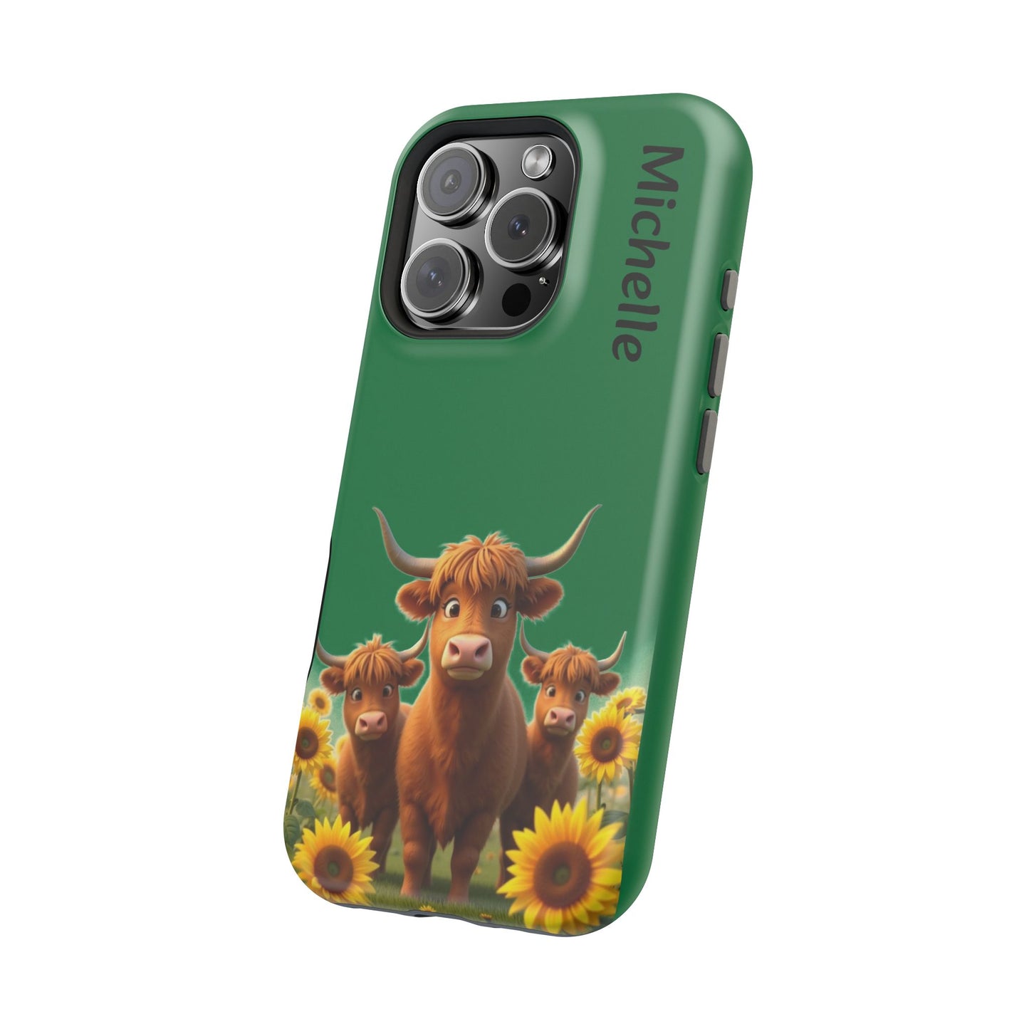 Personalized Highland Cow Phone Case - Custom Name Farm Animal Gift | Cute Green iPhone Cases for Women & Girls
