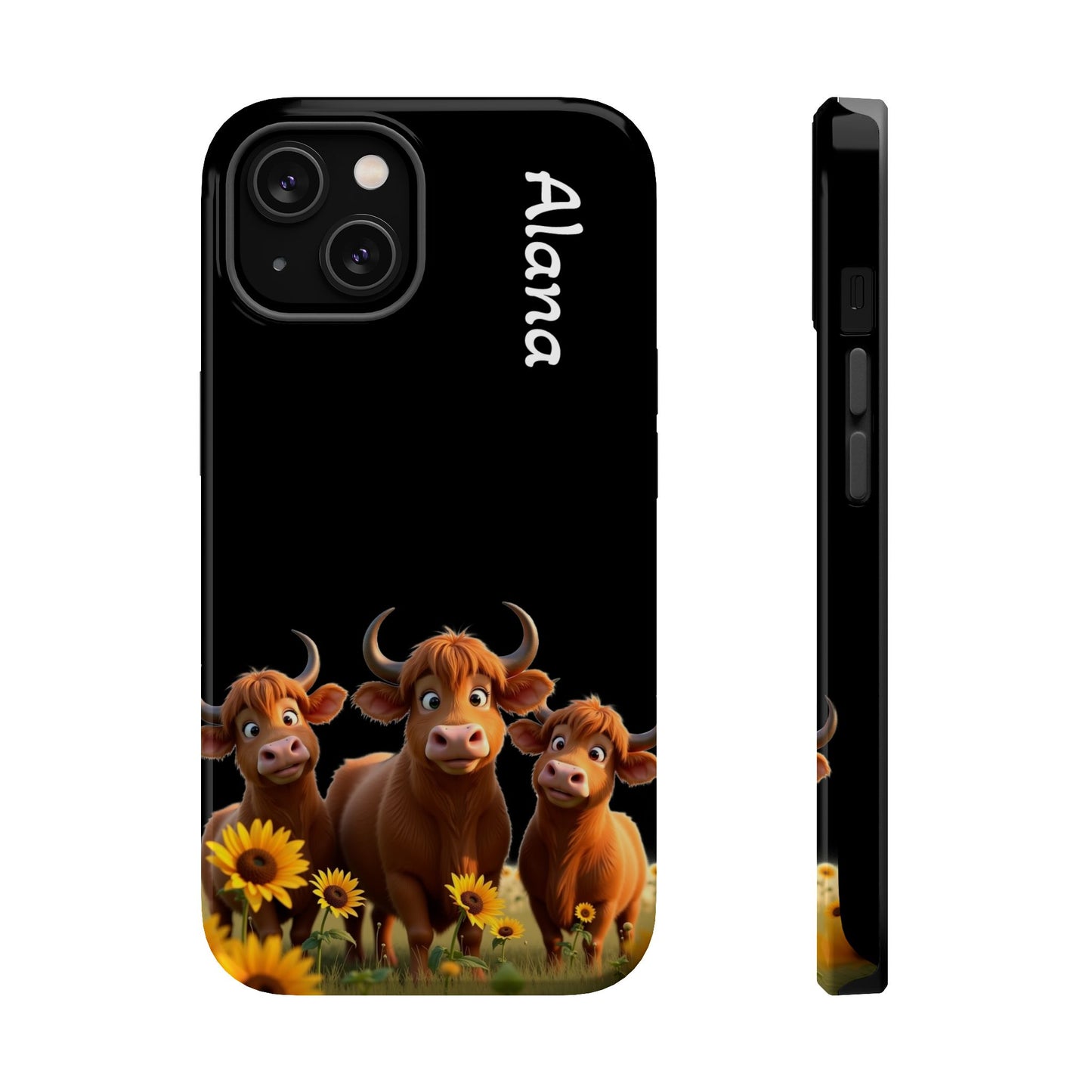 Personalized Highland Cow Phone Case - Custom Name Farm Animal Gift | Cute Black iPhone Cases for Women & Girls