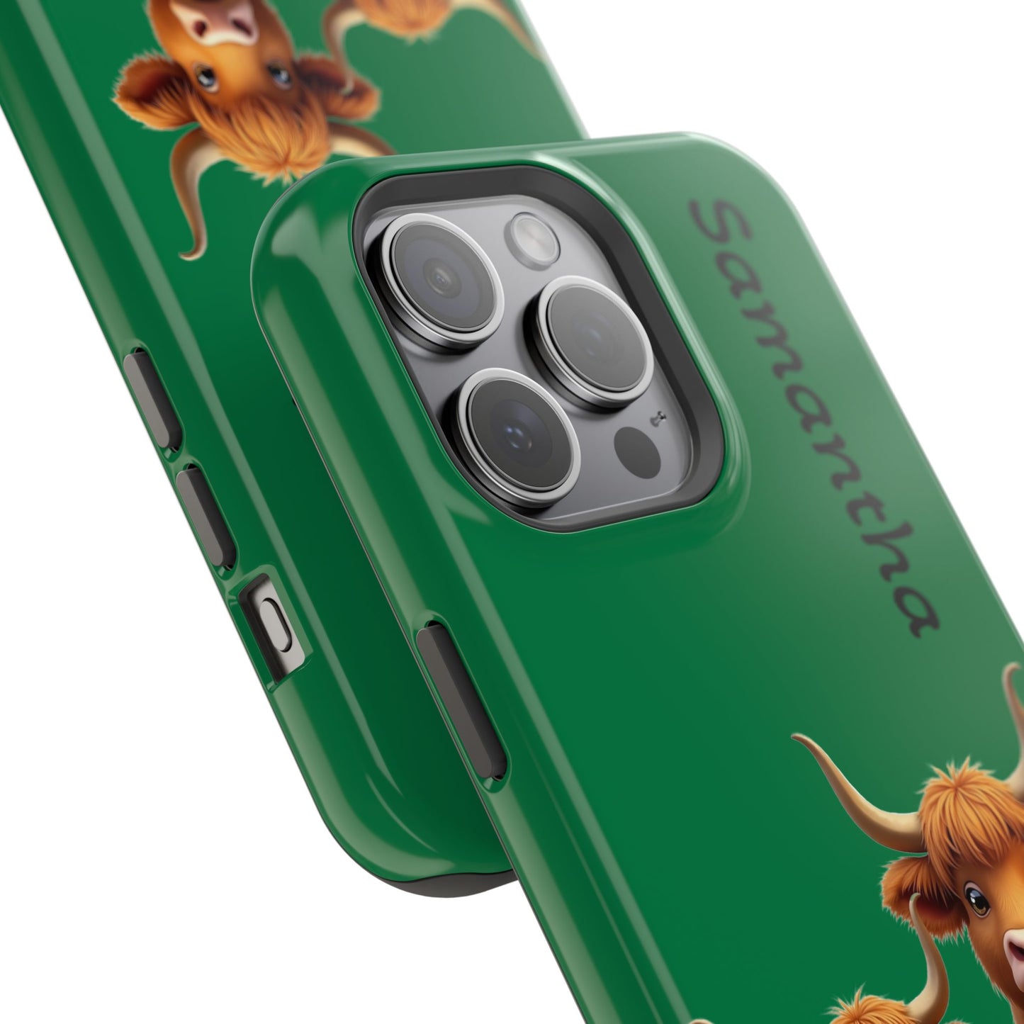 Personalized Highland Cow Phone Case - Custom Name Farm Animal Gift | Cute Green iPhone Cases for Women & Girls