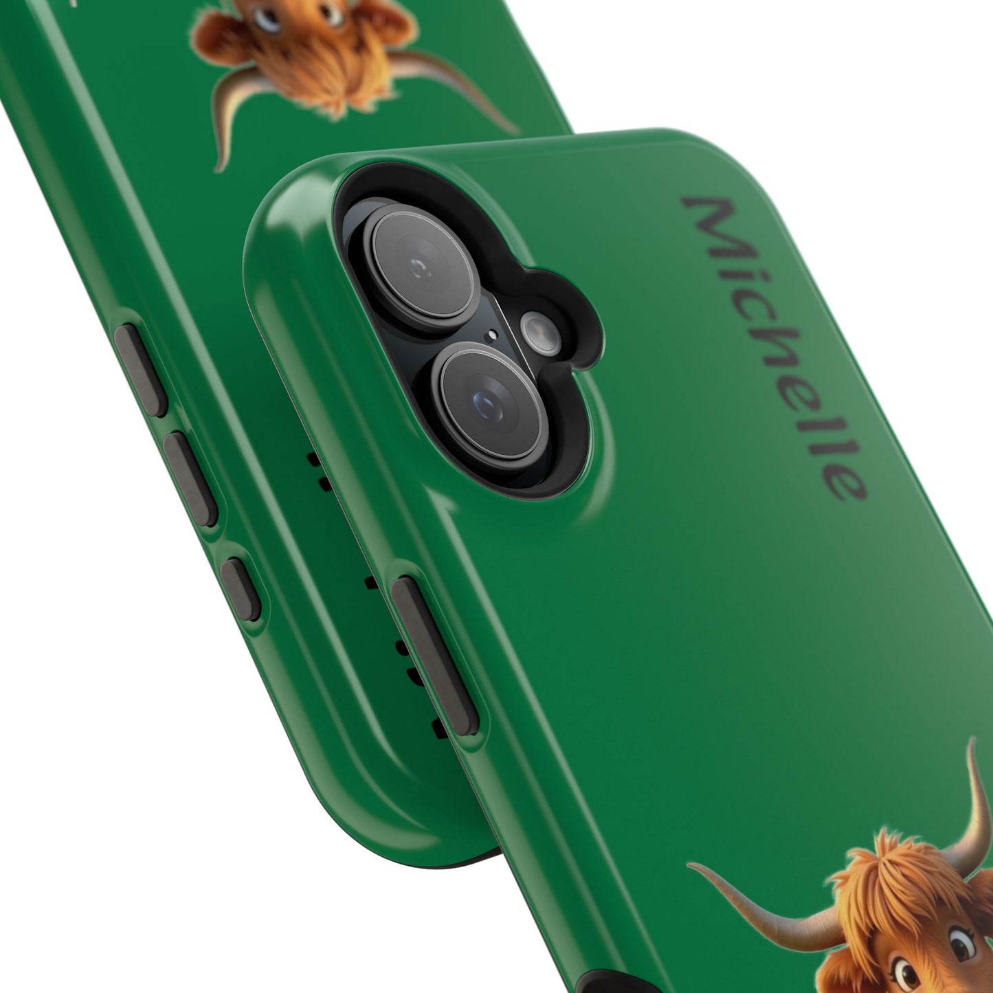 Personalized Highland Cow Phone Case - Custom Name Farm Animal Gift | Cute Green iPhone Cases for Women & Girls