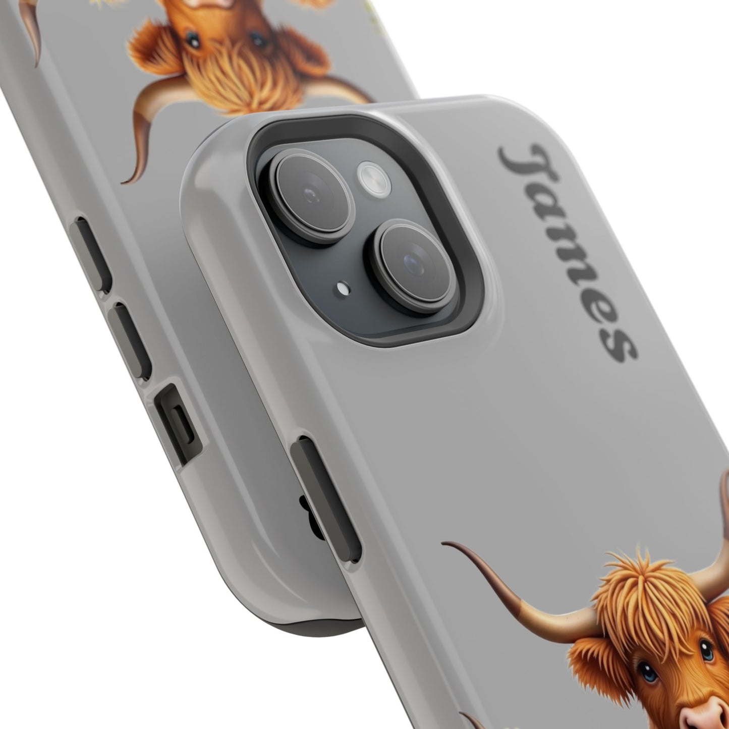 Personalized Gray Highland Cow Phone Case - Custom Name Farm Animal Gift | Cute Gray iPhone Cases for Women & Girls