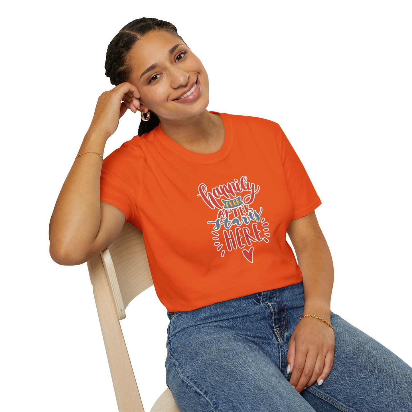"Happily Ever After Starts Here" Inspirational & Wholesome T-Shirt – Cute Motivational Graphic Tee for Dreamers, Romantics & New Beginnings