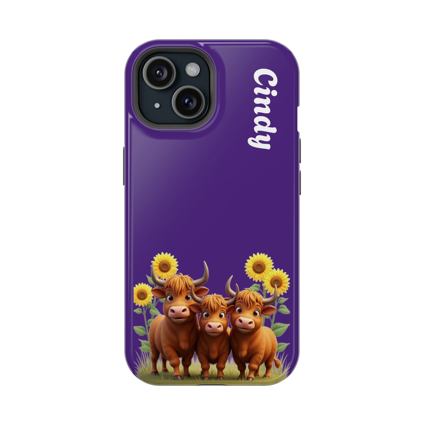 Personalized Purple Highland Cow Phone Case - Custom Name Farm Animal Gift | Cute Purple iPhone Cases for Women & Girls