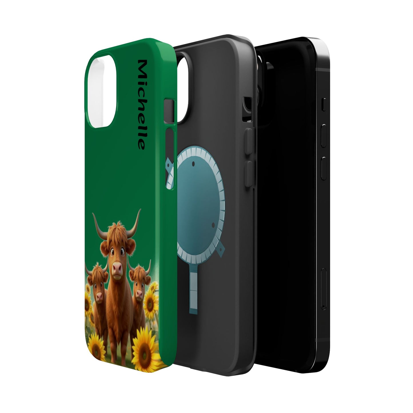 Personalized Highland Cow Phone Case - Custom Name Farm Animal Gift | Cute Green iPhone Cases for Women & Girls