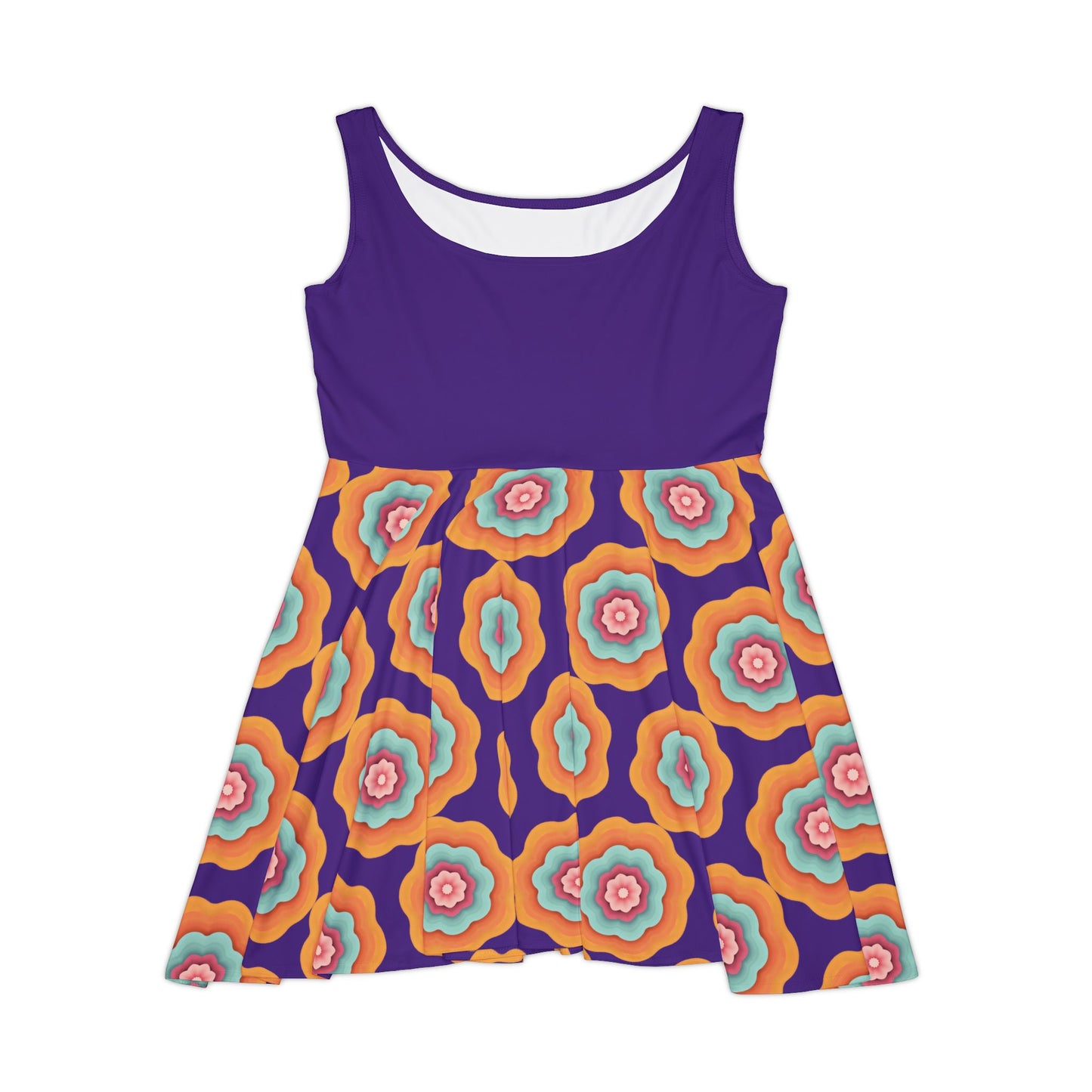 Vivid Blossom Skater Dress - Vibrant Florals on Royal Purple