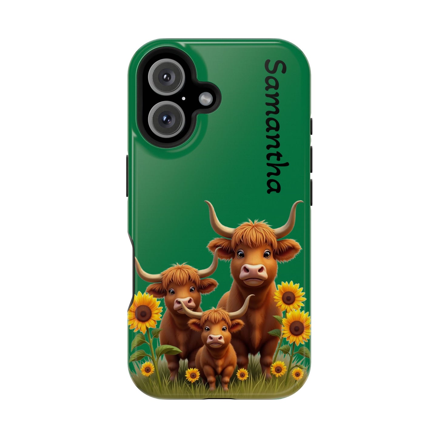 Personalized Highland Cow Phone Case - Custom Name Farm Animal Gift | Cute Green iPhone Cases for Women & Girls
