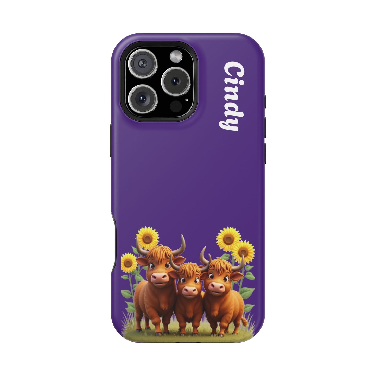 Personalized Purple Highland Cow Phone Case - Custom Name Farm Animal Gift | Cute Purple iPhone Cases for Women & Girls