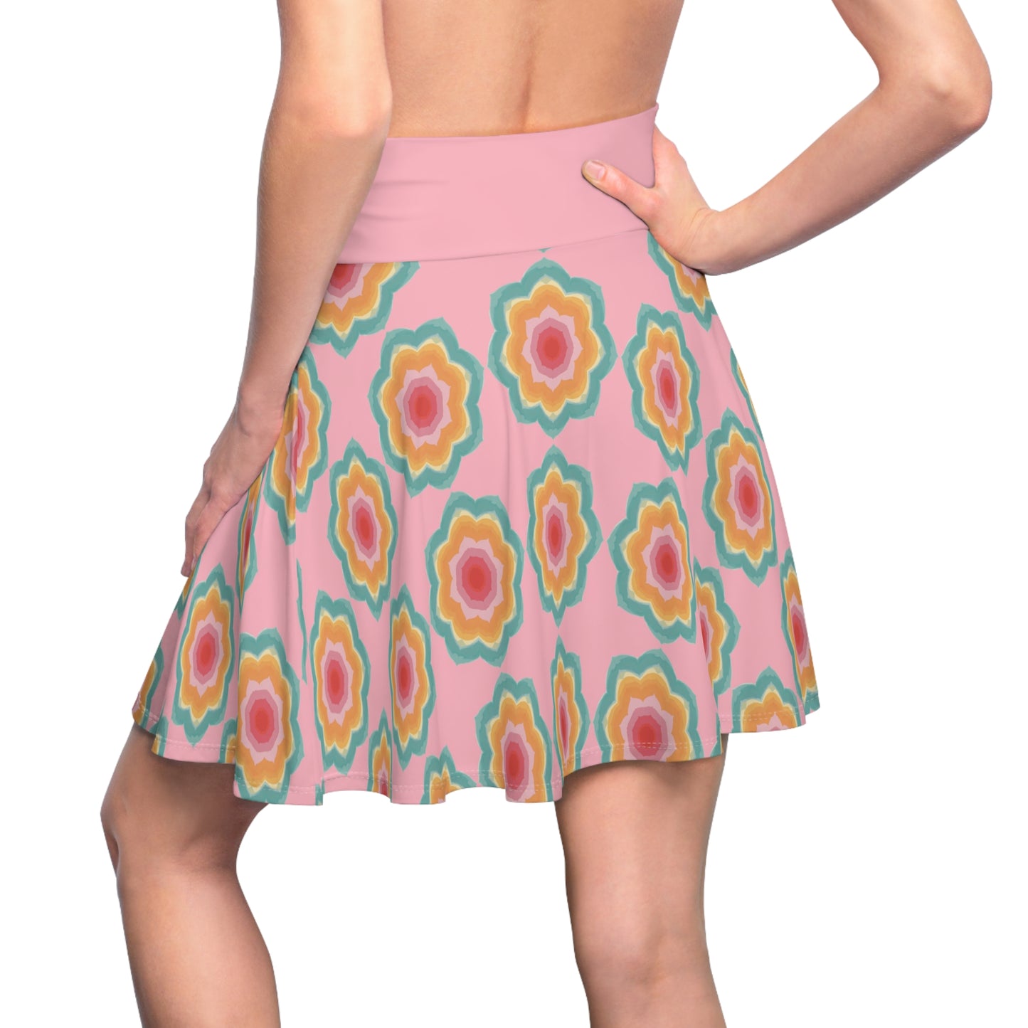 Blossom Radiance Skater Skirt - Pastel Pink Floral Dream