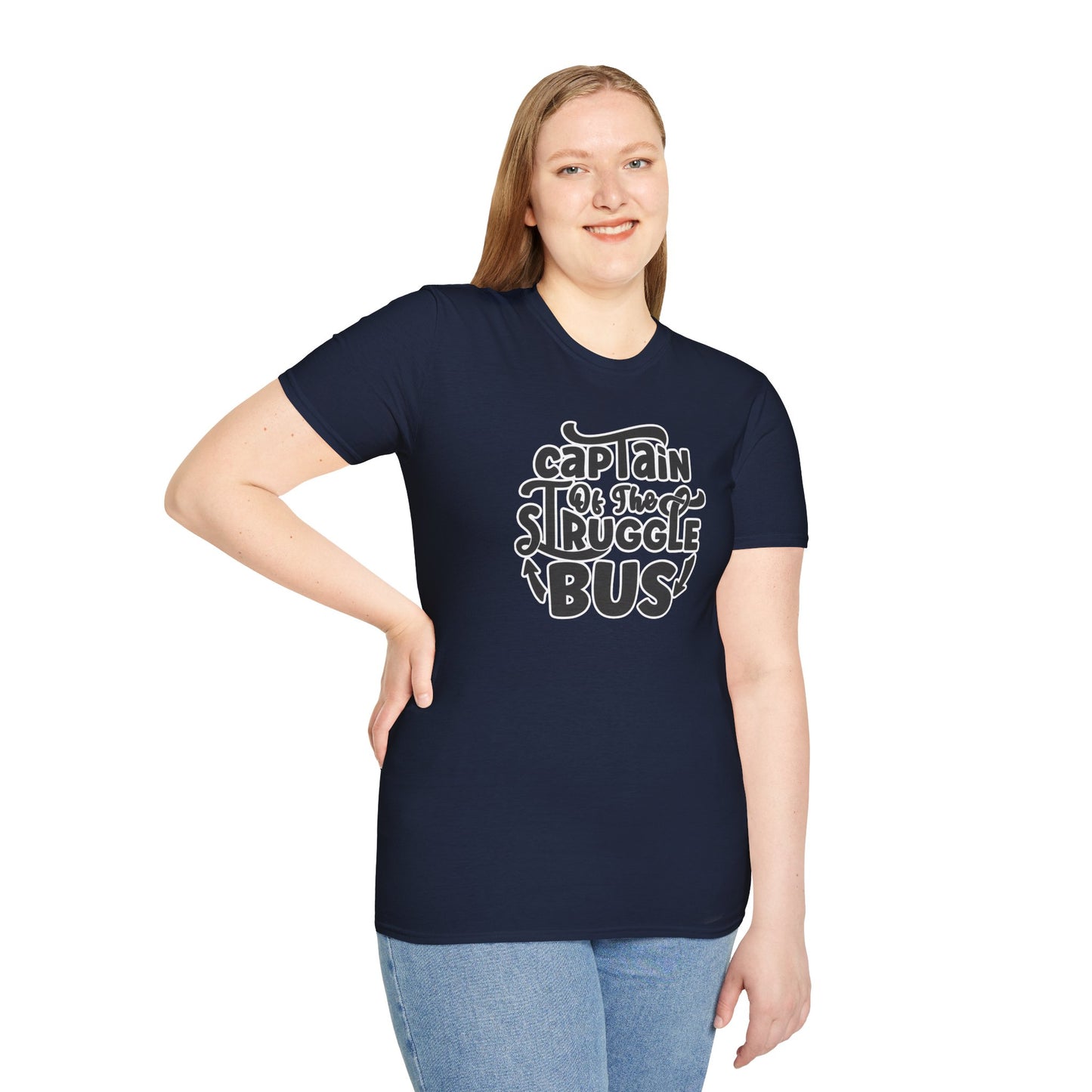 "Captain of the Struggle Bus" Funny & Relatable T-Shirt β Ironic Confidence Tee for the Overwhelmed, Charming, and Still Going Strong