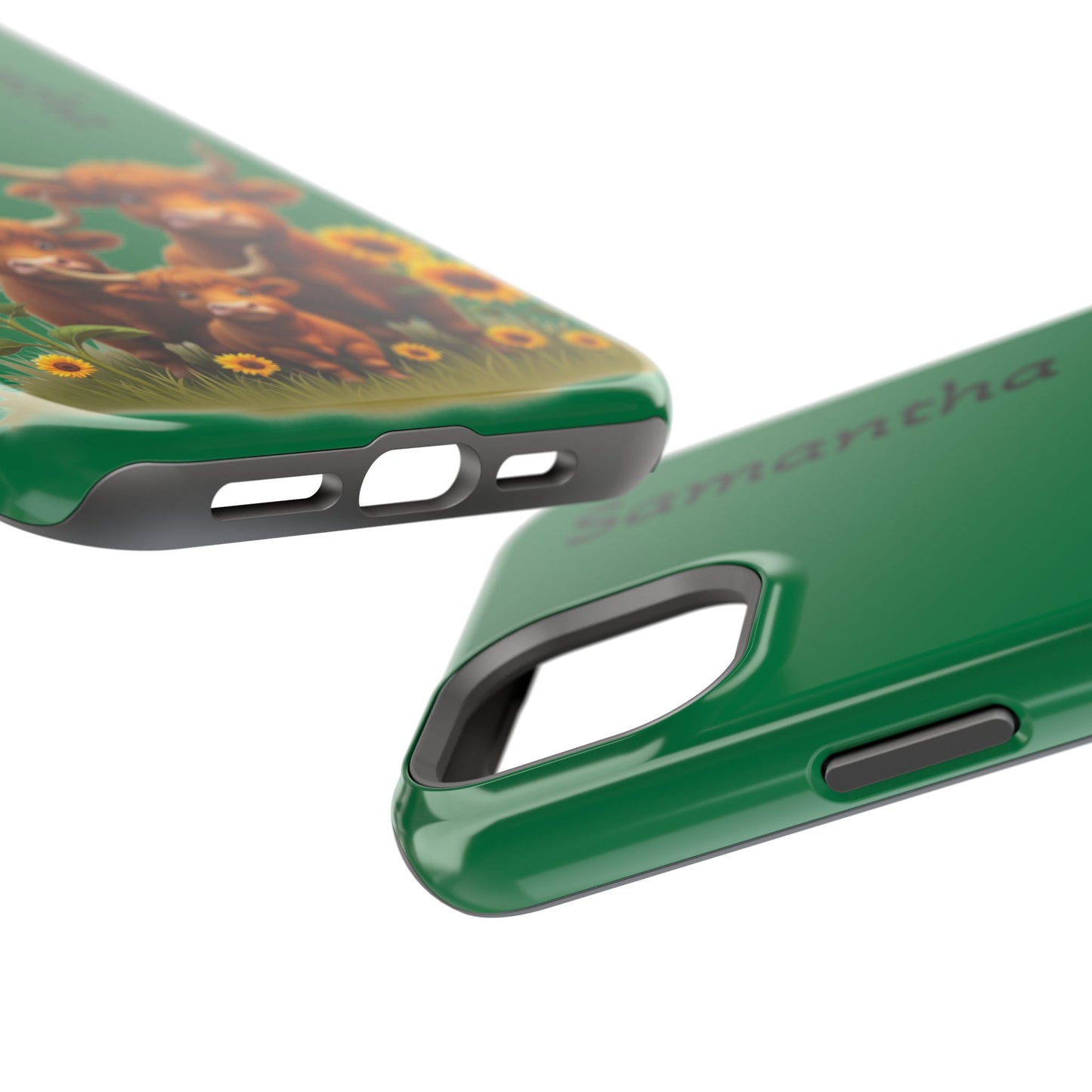 Personalized Highland Cow Phone Case - Custom Name Farm Animal Gift | Cute Green iPhone Cases for Women & Girls