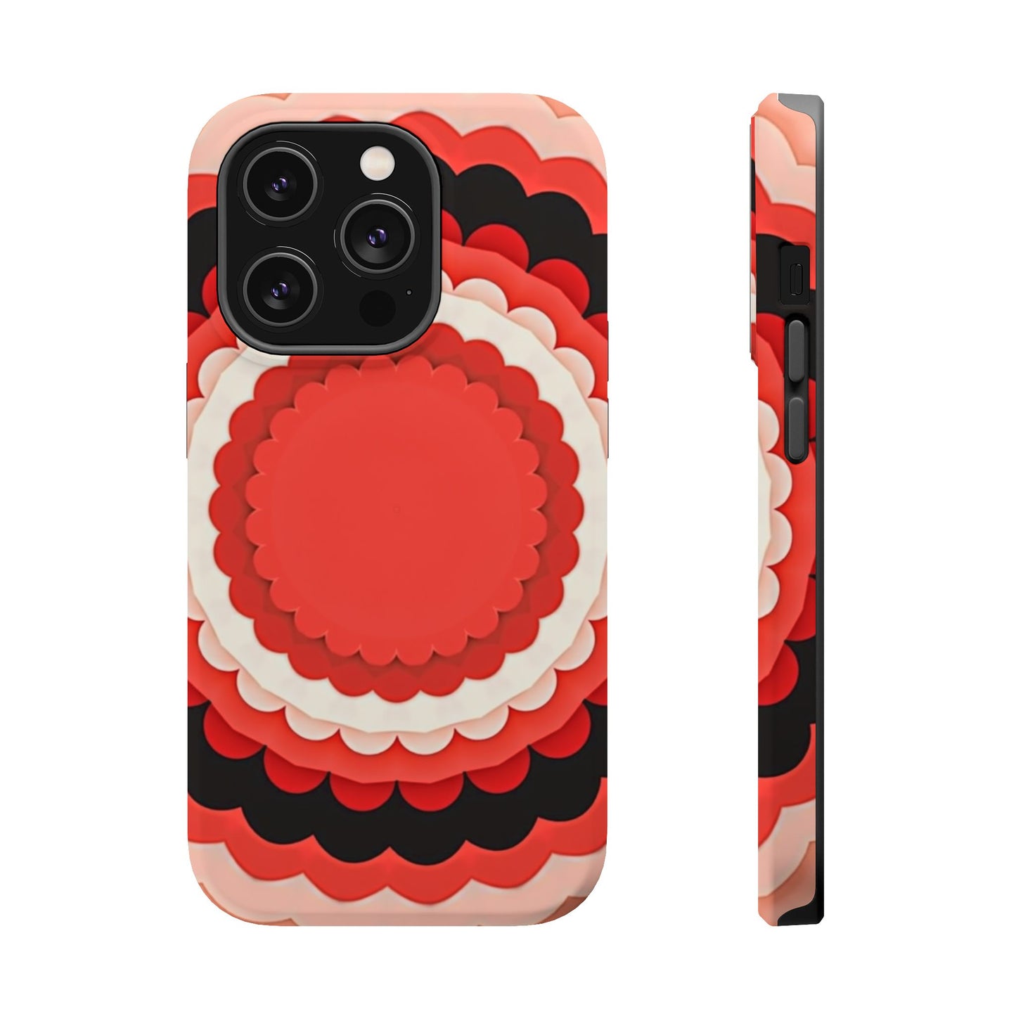Red Floral iPhone Case - Bold Scalloped Design, Aesthetic Gift Idea