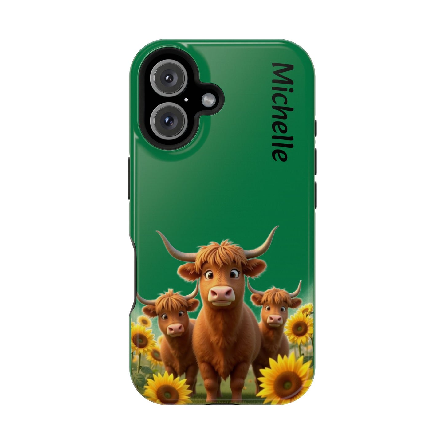 Personalized Highland Cow Phone Case - Custom Name Farm Animal Gift | Cute Green iPhone Cases for Women & Girls