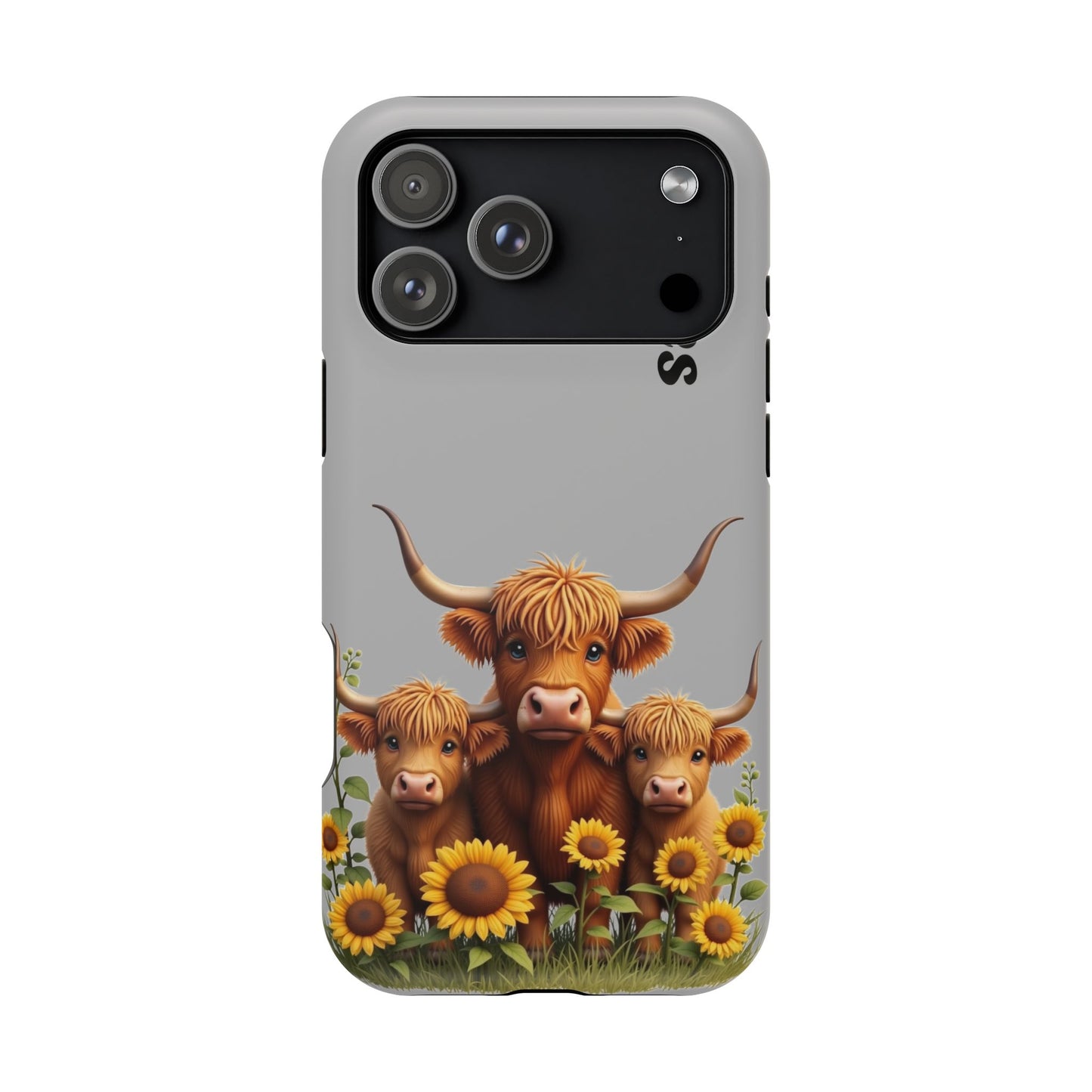 Personalized Gray Highland Cow Phone Case - Custom Name Farm Animal Gift | Cute Gray iPhone Cases for Women & Girls