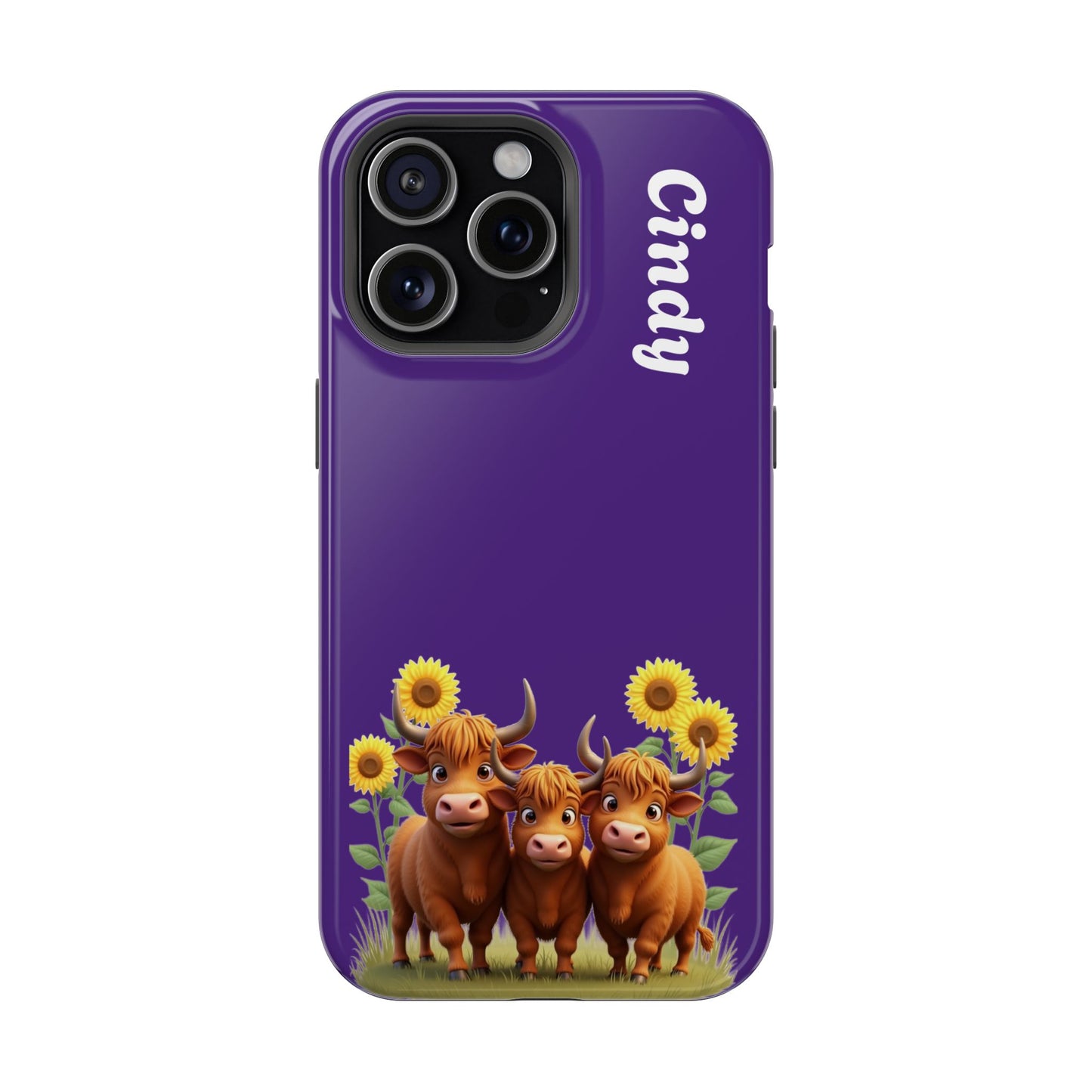 Personalized Purple Highland Cow Phone Case - Custom Name Farm Animal Gift | Cute Purple iPhone Cases for Women & Girls