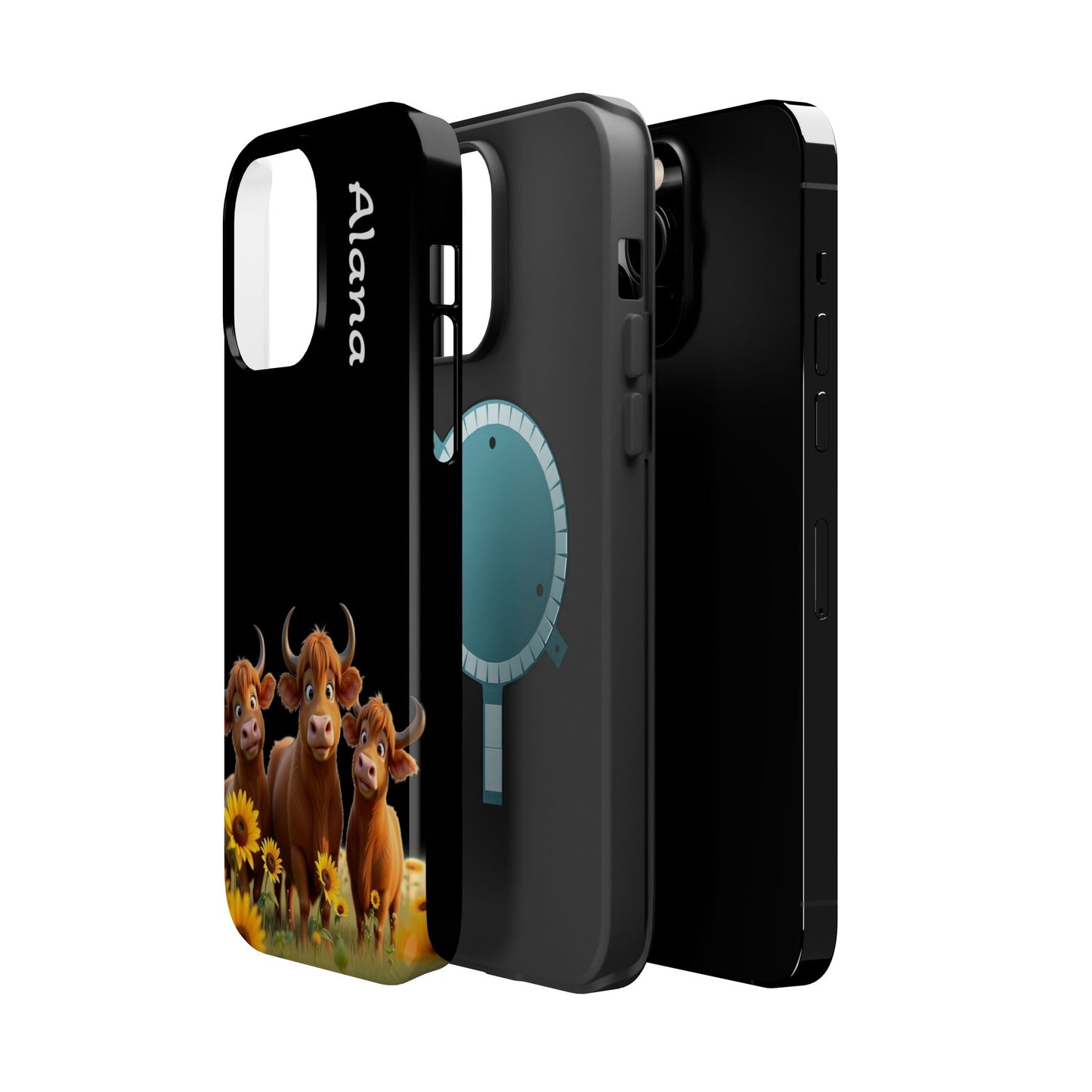 Personalized Highland Cow Phone Case - Custom Name Farm Animal Gift | Cute Black iPhone Cases for Women & Girls