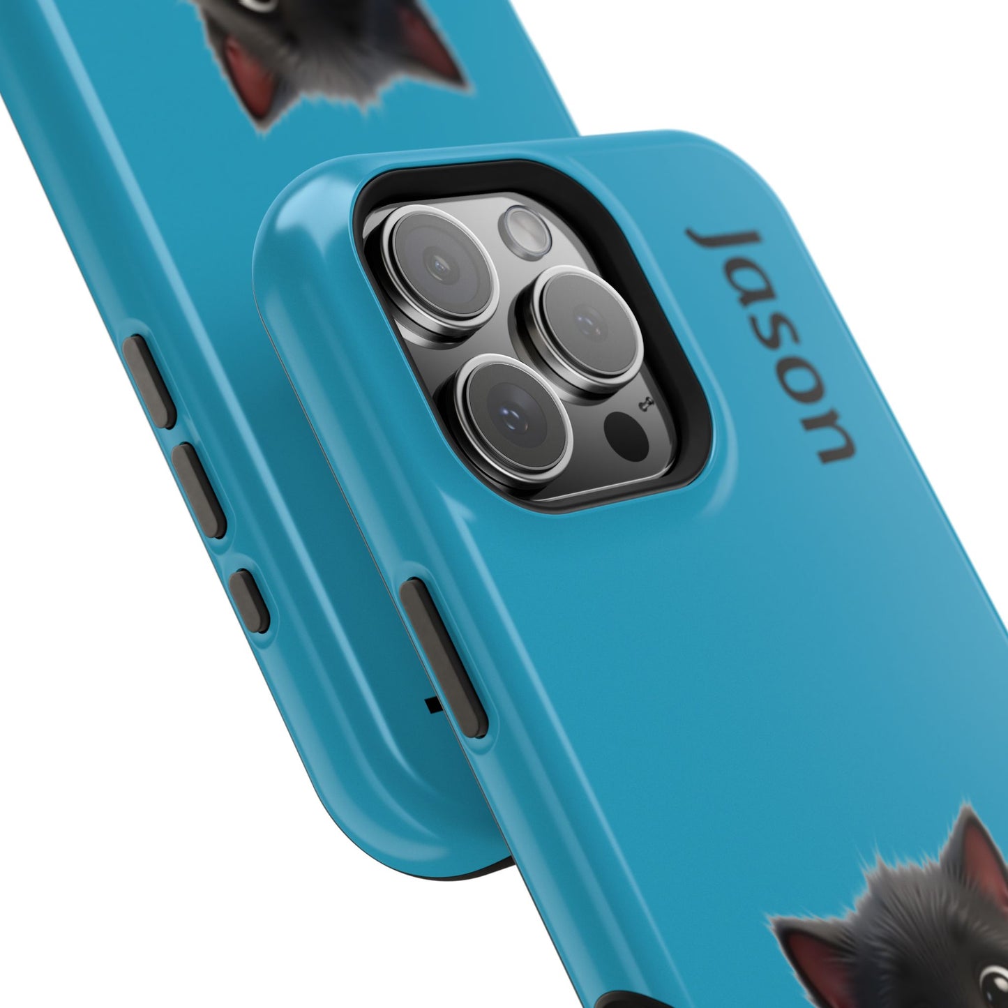 Personalized Black Kitten Phone Case - Custom Name Cat Lover Gift | Cute Teal Blue iPhone Cases for Women & Girls