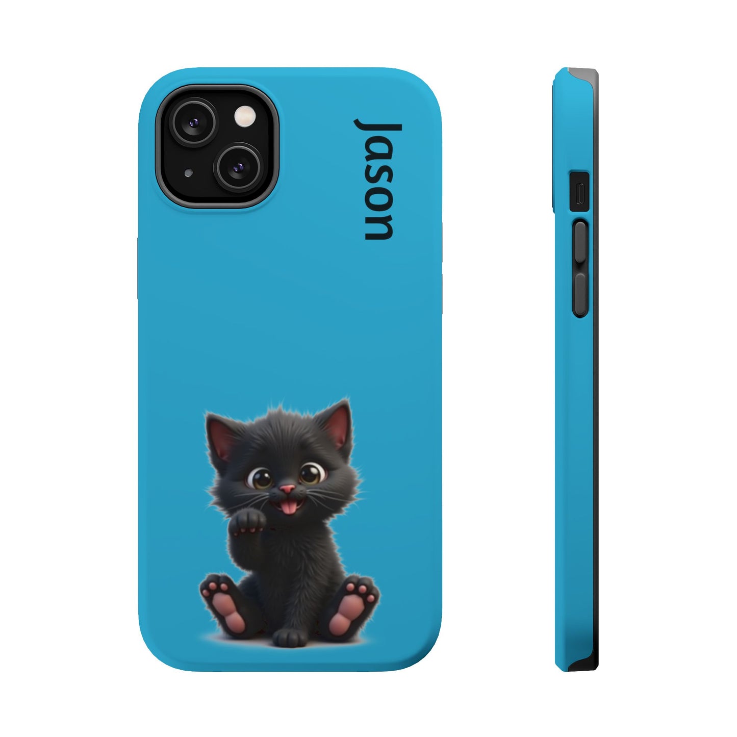 Personalized Black Kitten Phone Case - Custom Name Cat Lover Gift | Cute Teal Blue iPhone Cases for Women & Girls