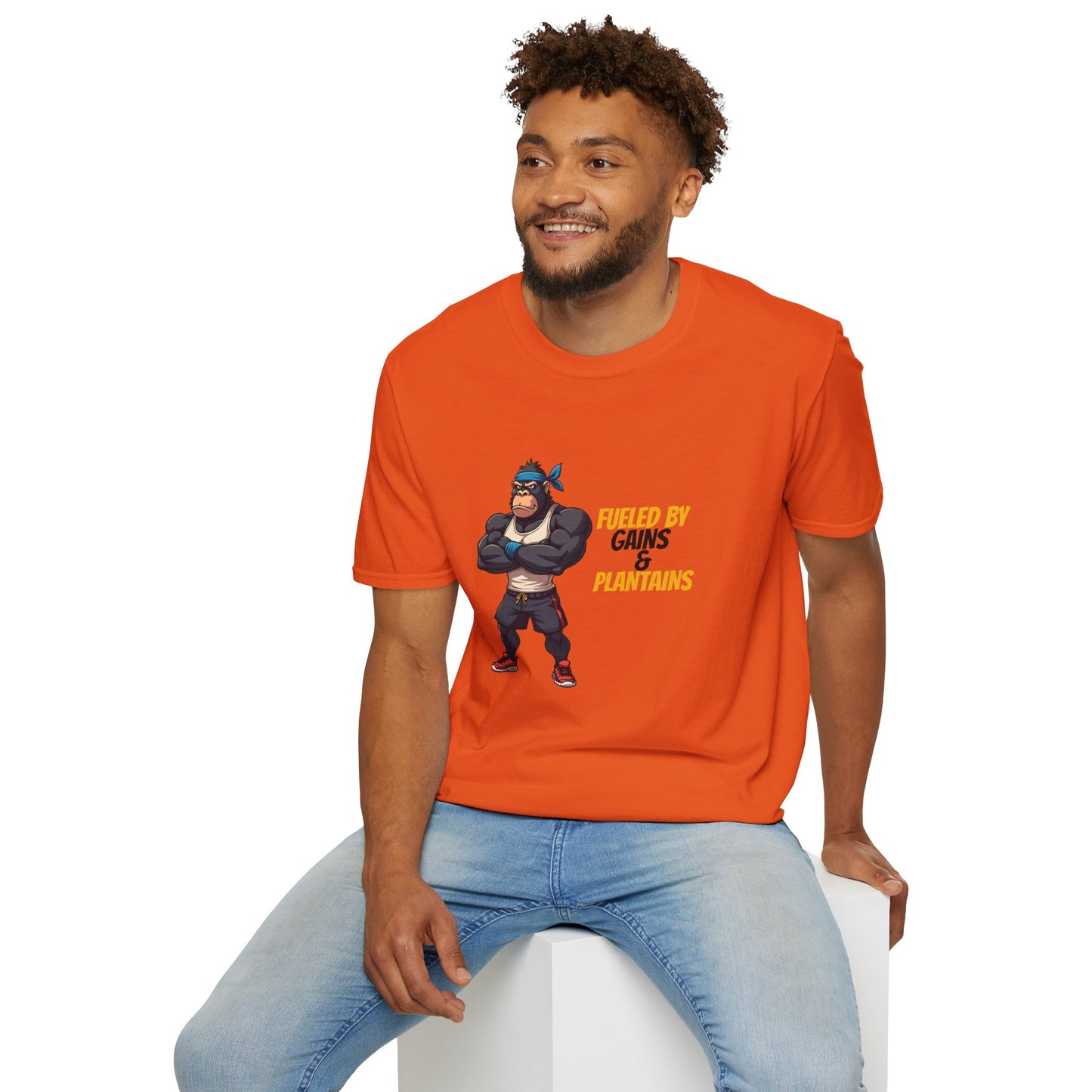 Fueled by Gains & Plantains β Funny Gym Gorilla T-Shirt