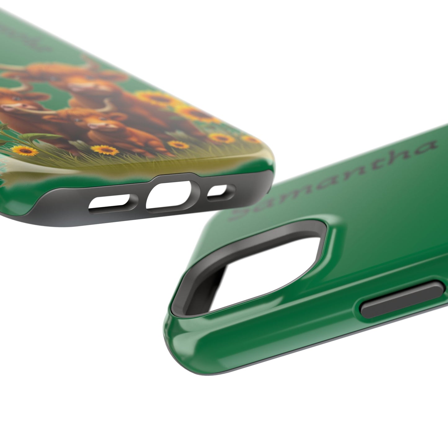 Personalized Highland Cow Phone Case - Custom Name Farm Animal Gift | Cute Green iPhone Cases for Women & Girls