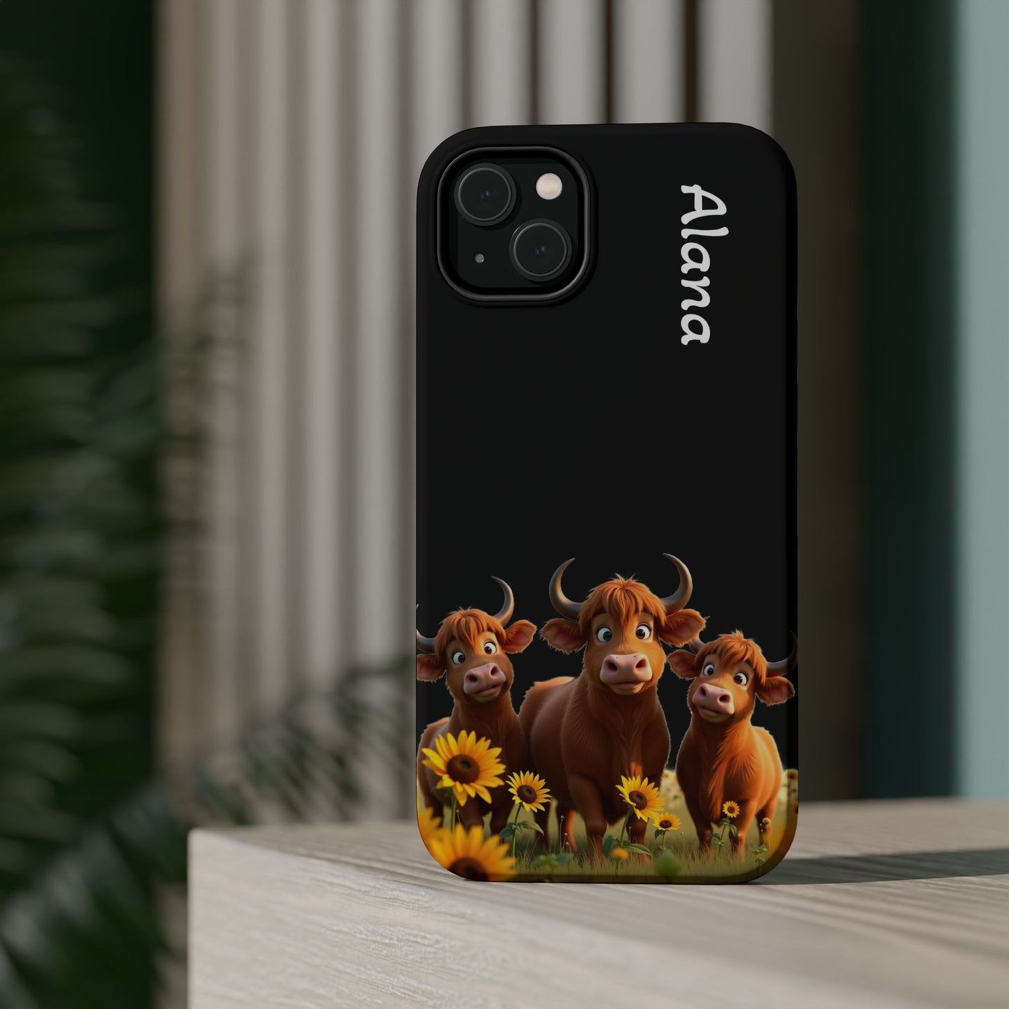Personalized Highland Cow Phone Case - Custom Name Farm Animal Gift | Cute Black iPhone Cases for Women & Girls