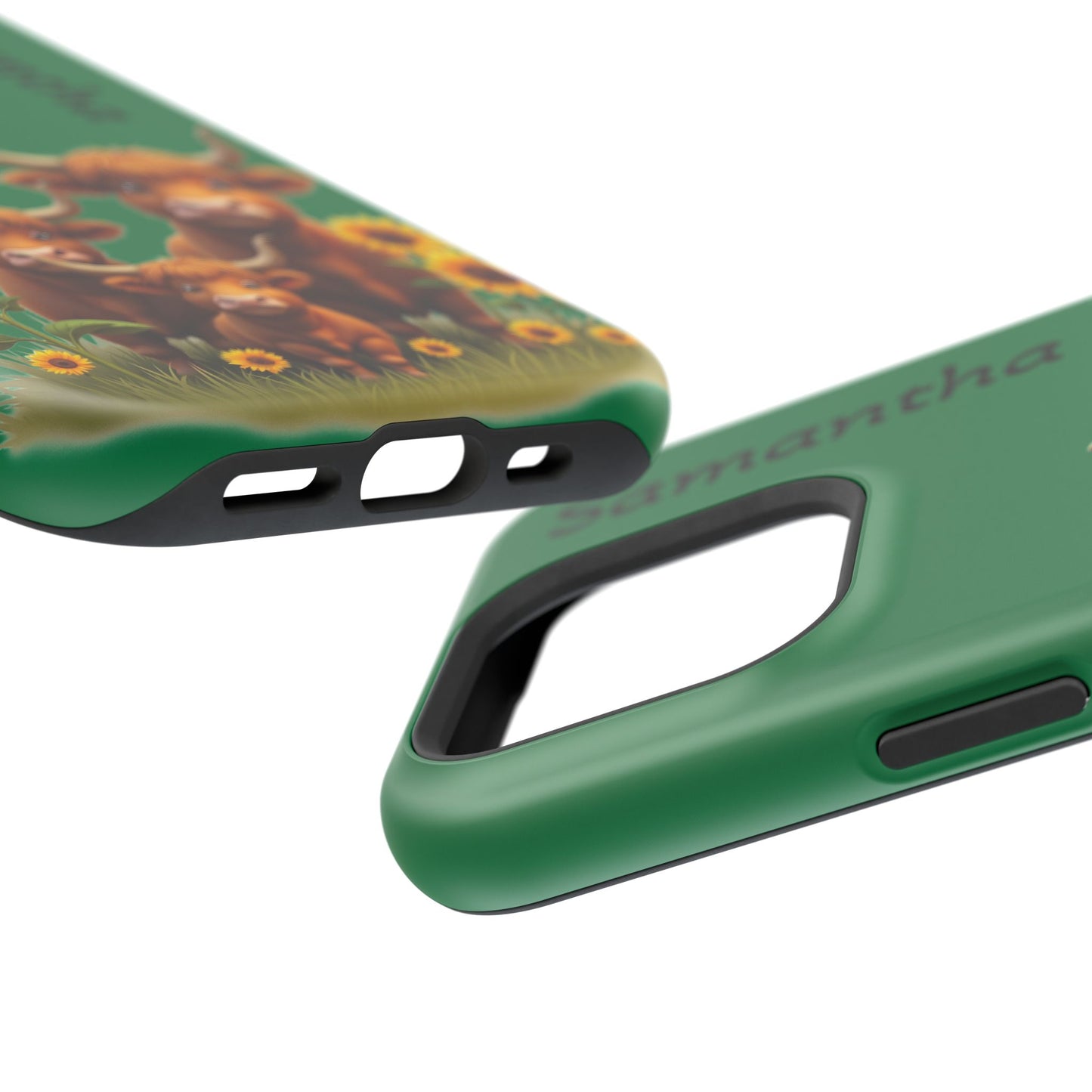 Personalized Highland Cow Phone Case - Custom Name Farm Animal Gift | Cute Green iPhone Cases for Women & Girls