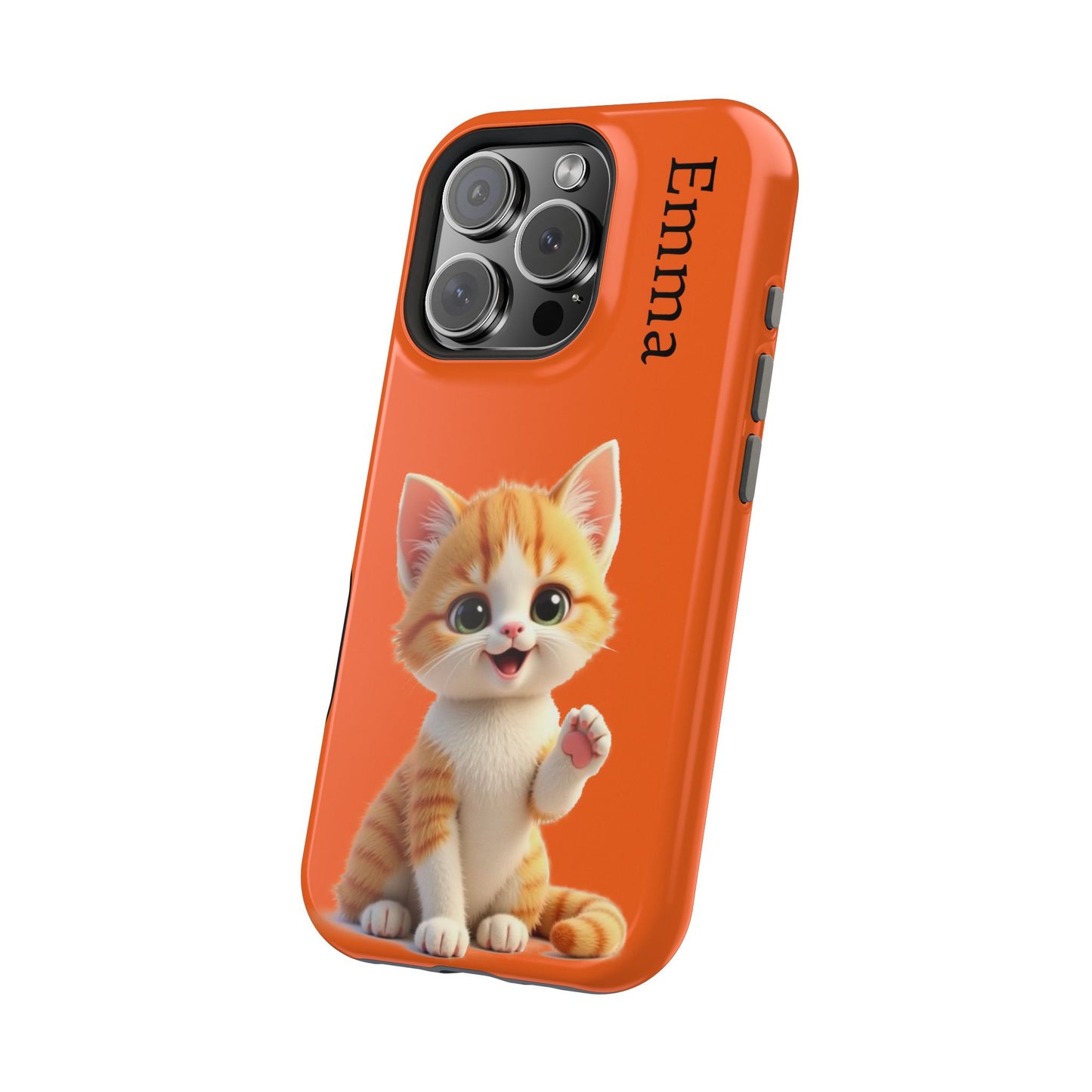 Personalized Orange Tabby Cat Phone Case - Custom Name Gift for Cat Lovers | Kawaii Kitten Cases for Girls & Women