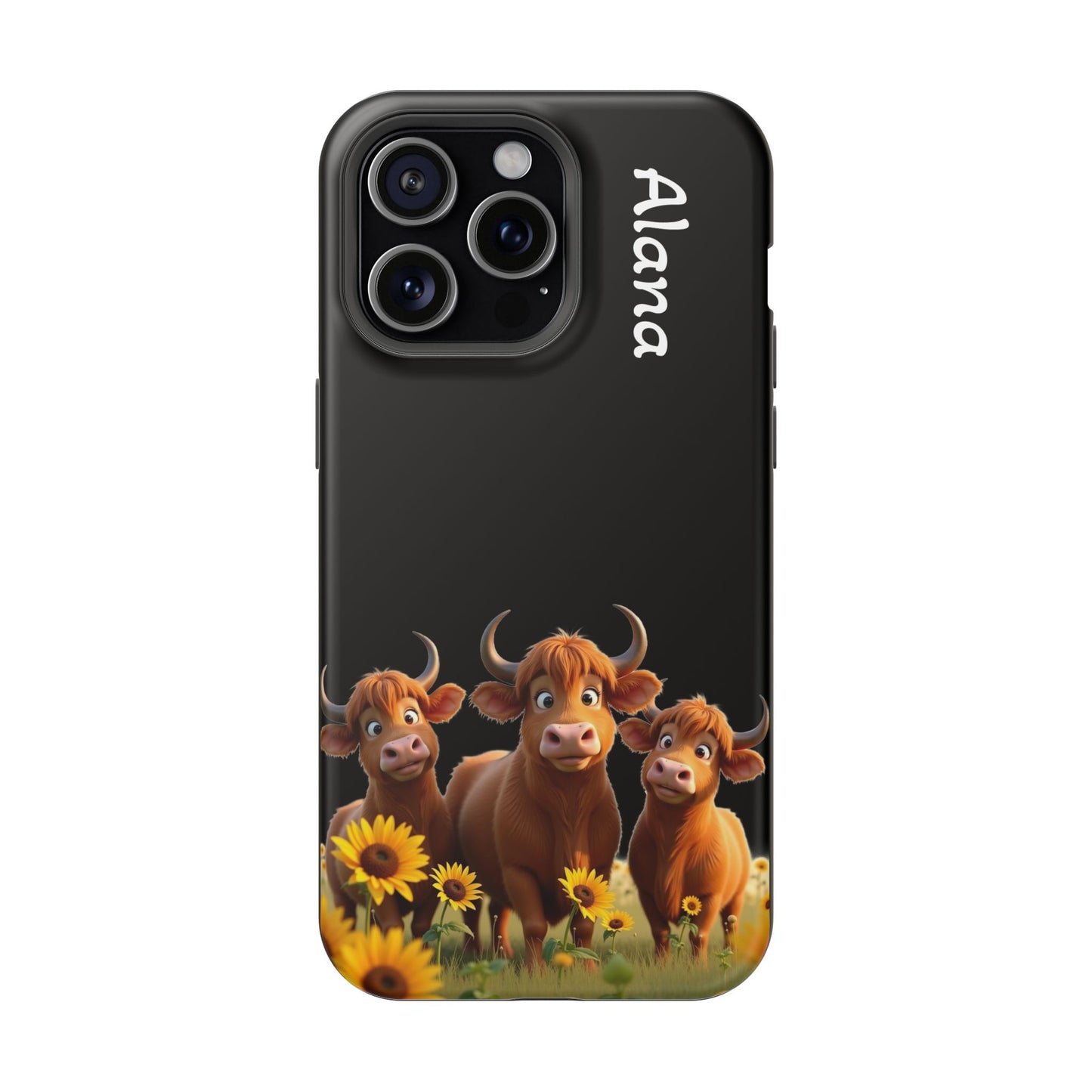 Personalized Highland Cow Phone Case - Custom Name Farm Animal Gift | Cute Black iPhone Cases for Women & Girls