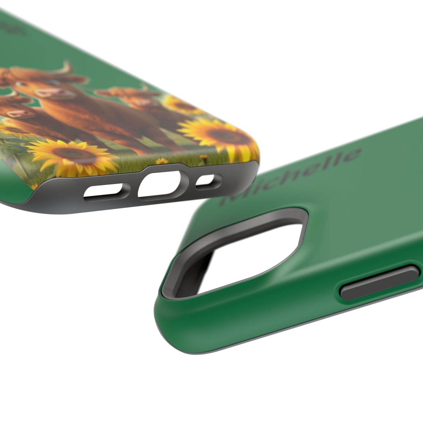 Personalized Highland Cow Phone Case - Custom Name Farm Animal Gift | Cute Green iPhone Cases for Women & Girls