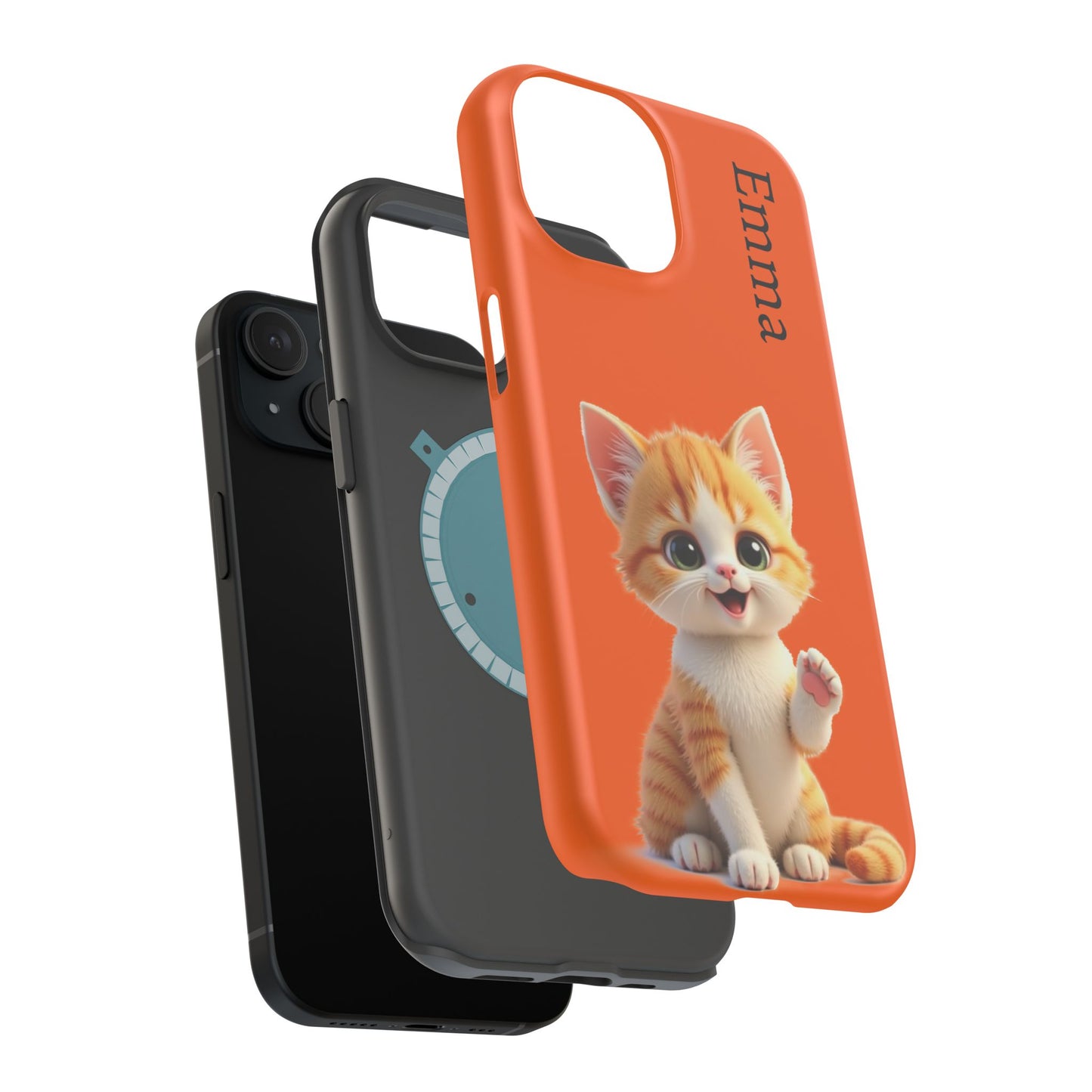 Personalized Orange Tabby Cat Phone Case - Custom Name Gift for Cat Lovers | Kawaii Kitten Cases for Girls & Women