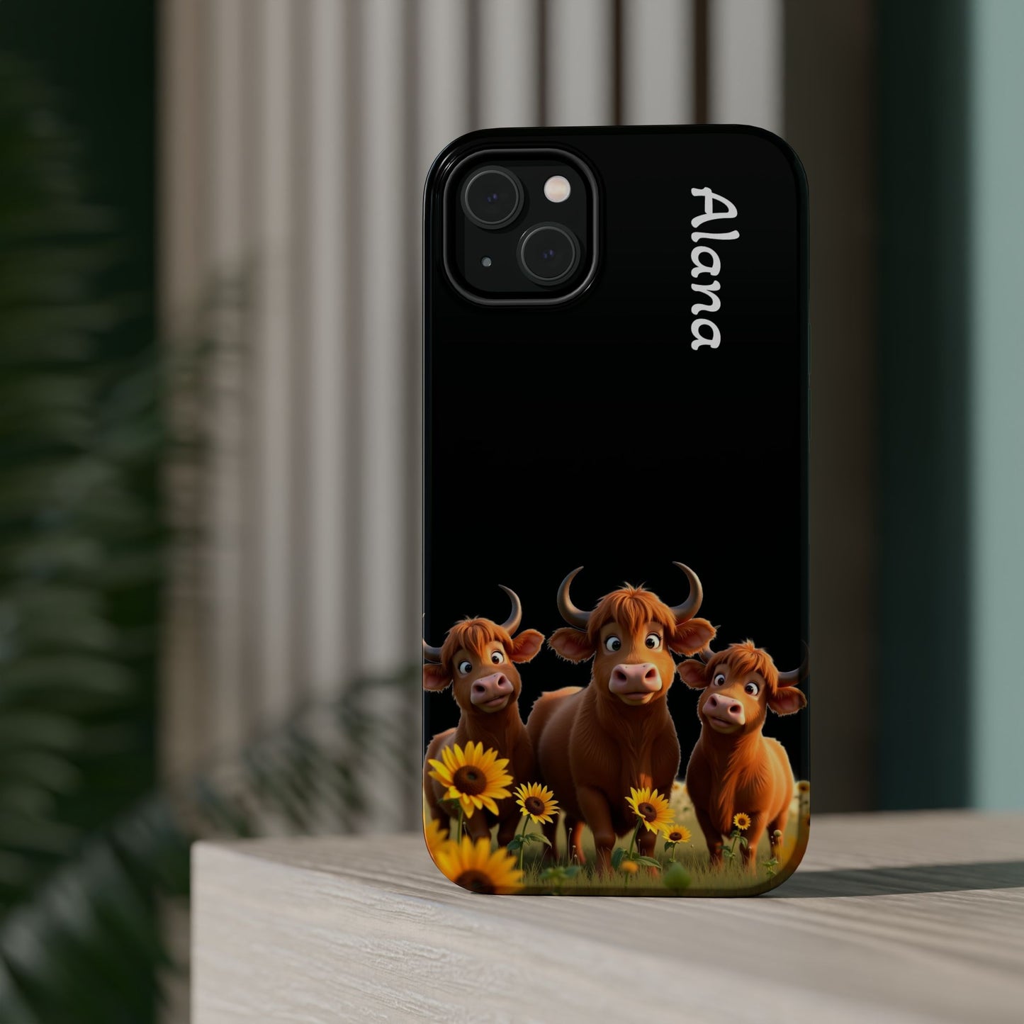 Personalized Highland Cow Phone Case - Custom Name Farm Animal Gift | Cute Black iPhone Cases for Women & Girls