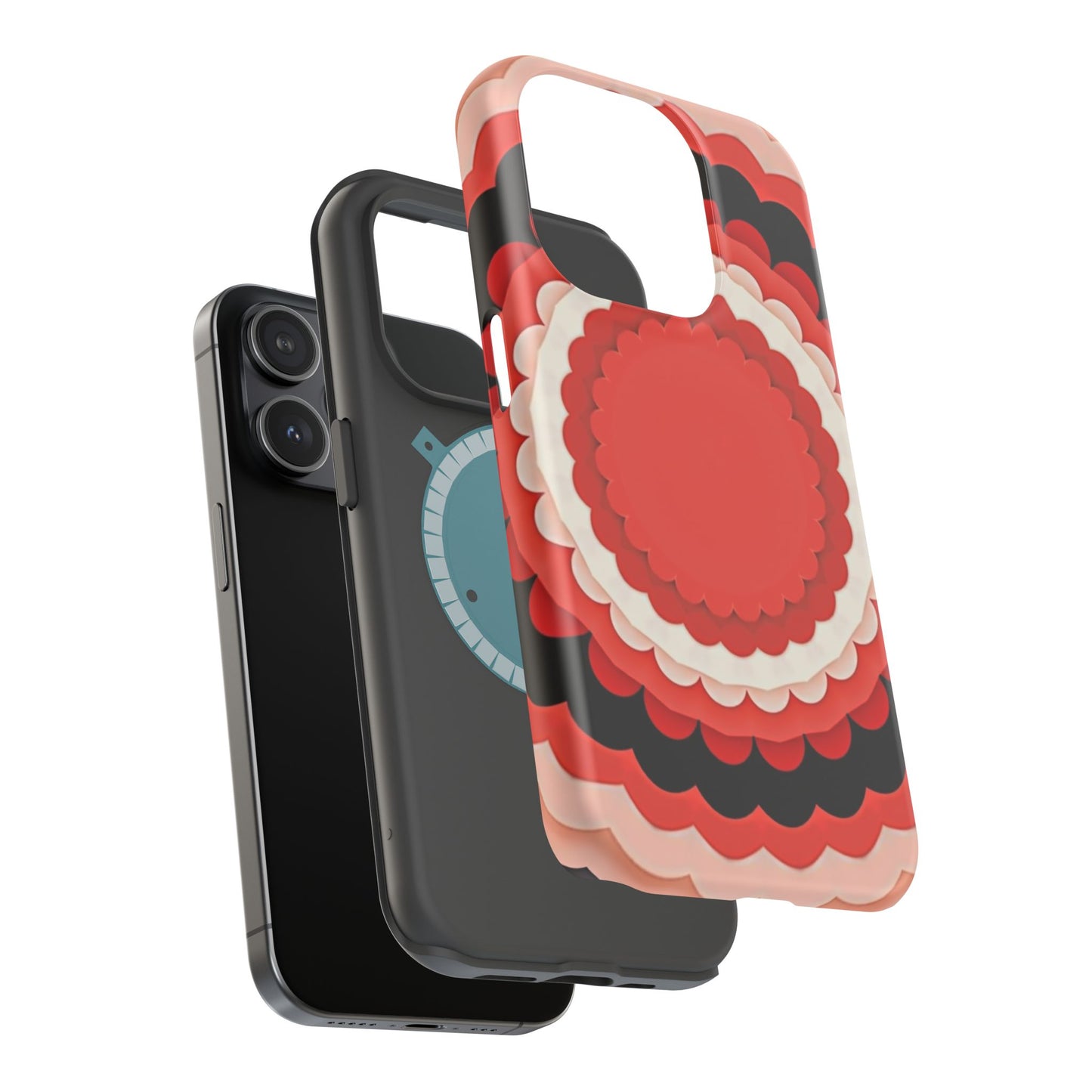 Red Floral iPhone Case - Bold Scalloped Design, Aesthetic Gift Idea