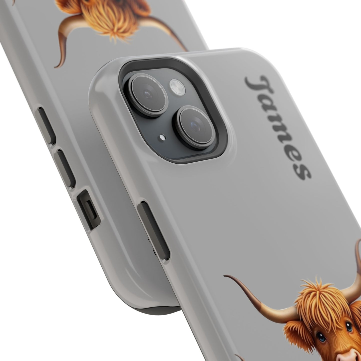 Personalized Gray Highland Cow Phone Case - Custom Name Farm Animal Gift | Cute Gray iPhone Cases for Women & Girls