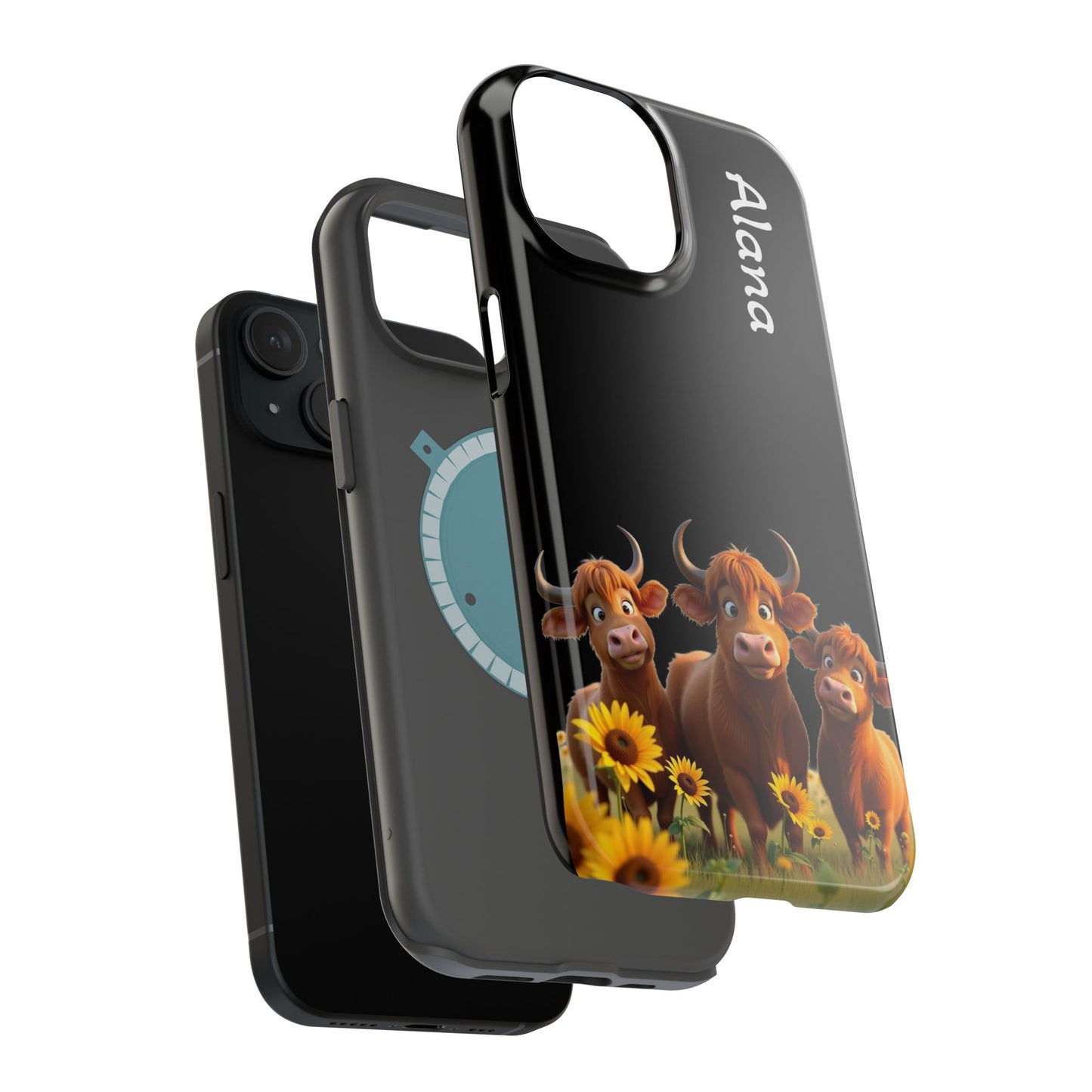 Personalized Highland Cow Phone Case - Custom Name Farm Animal Gift | Cute Black iPhone Cases for Women & Girls