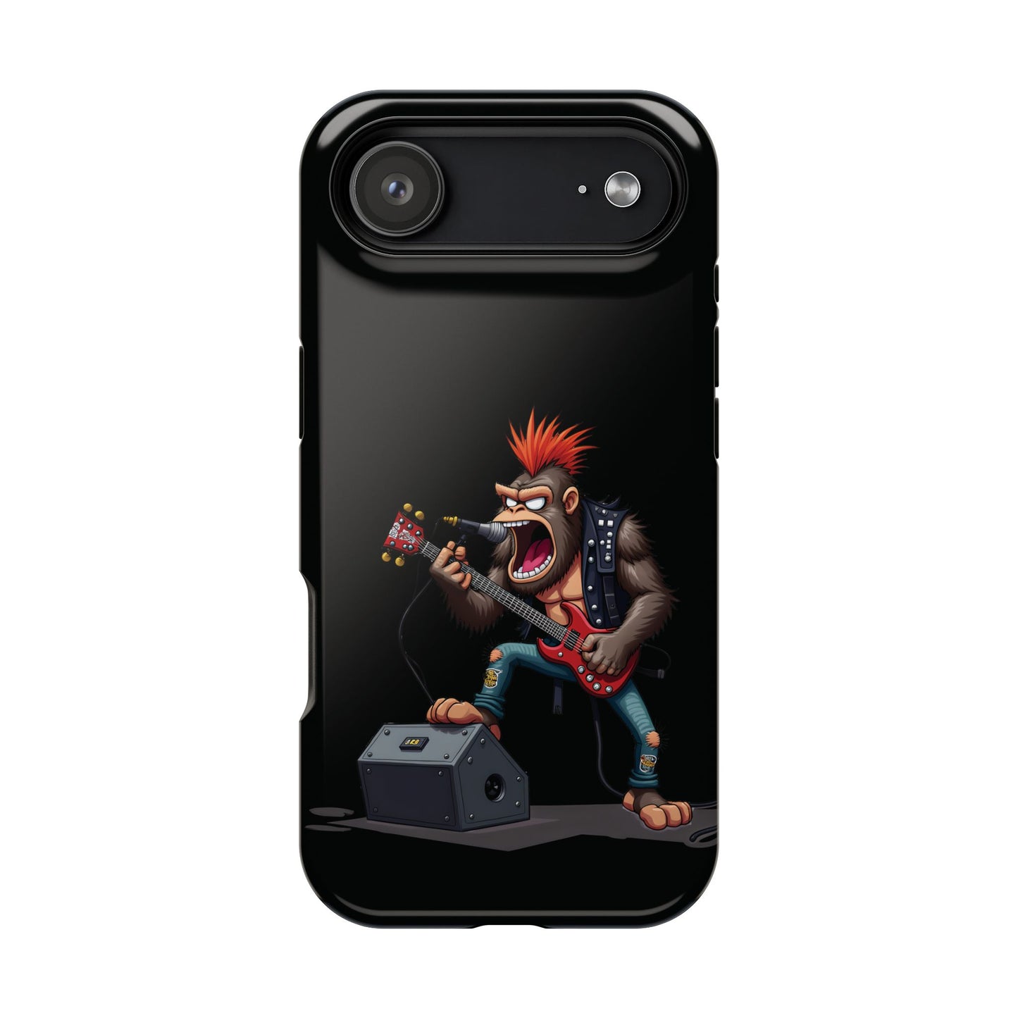 Punk Rock Gorilla iPhone Case - Funny Music Gift, Edgy Aesthetic, Animal Lover Gift