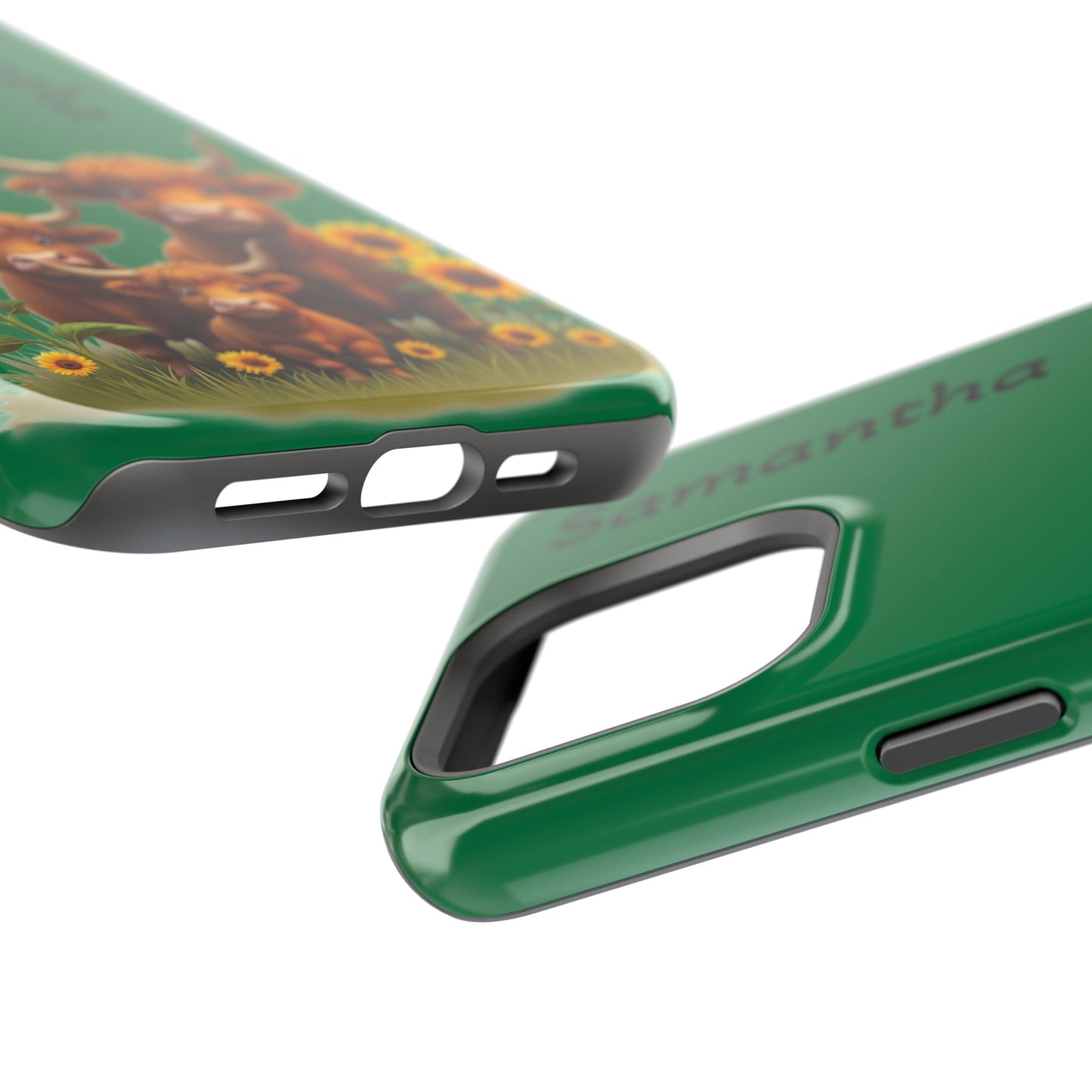 Personalized Highland Cow Phone Case - Custom Name Farm Animal Gift | Cute Green iPhone Cases for Women & Girls
