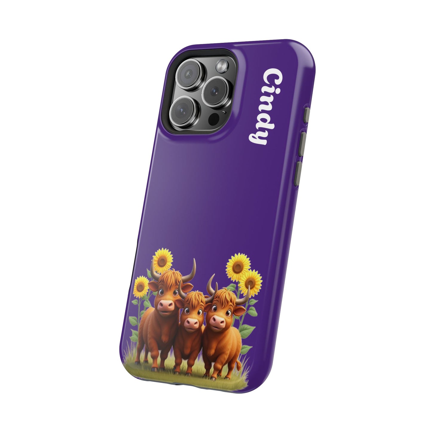 Personalized Purple Highland Cow Phone Case - Custom Name Farm Animal Gift | Cute Purple iPhone Cases for Women & Girls