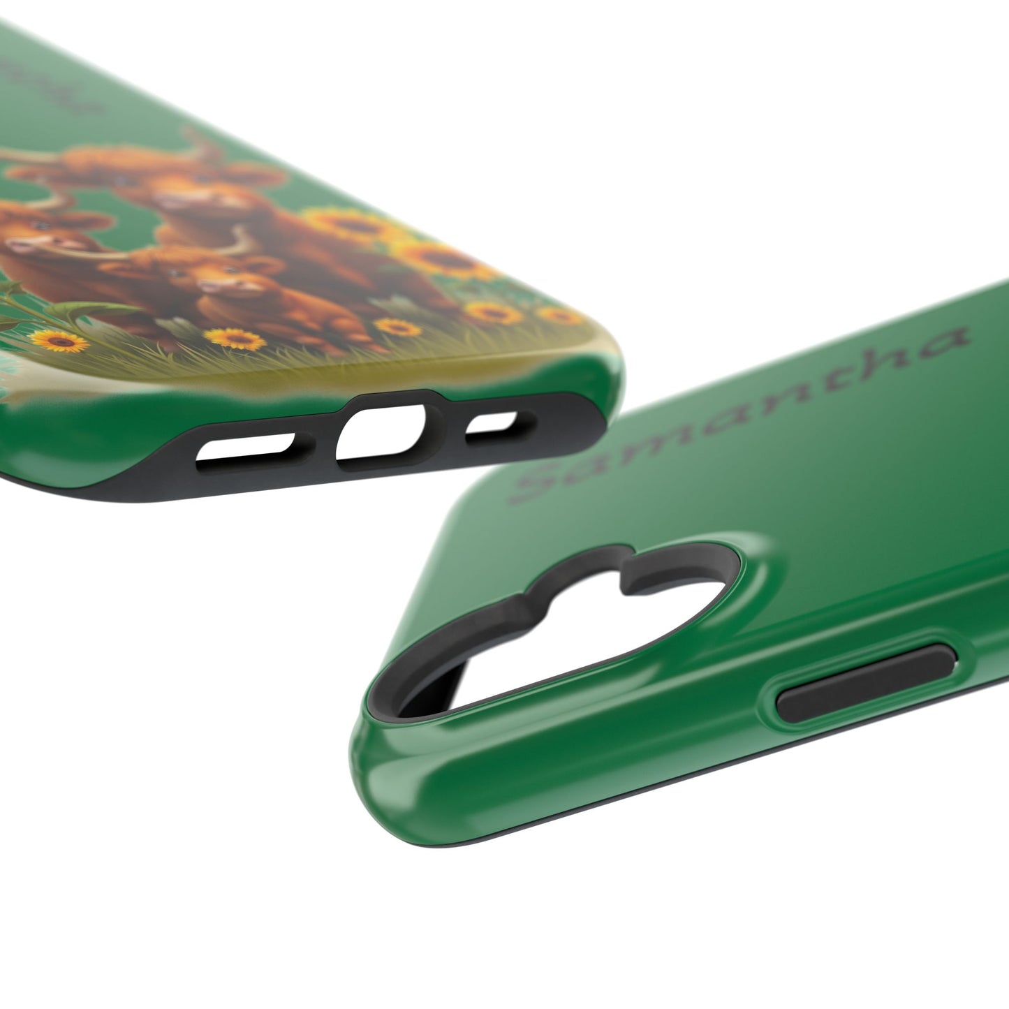 Personalized Highland Cow Phone Case - Custom Name Farm Animal Gift | Cute Green iPhone Cases for Women & Girls