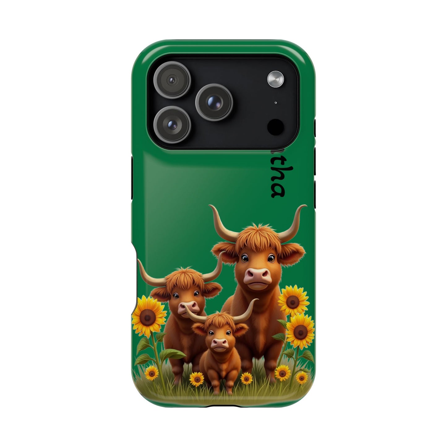 Personalized Highland Cow Phone Case - Custom Name Farm Animal Gift | Cute Green iPhone Cases for Women & Girls