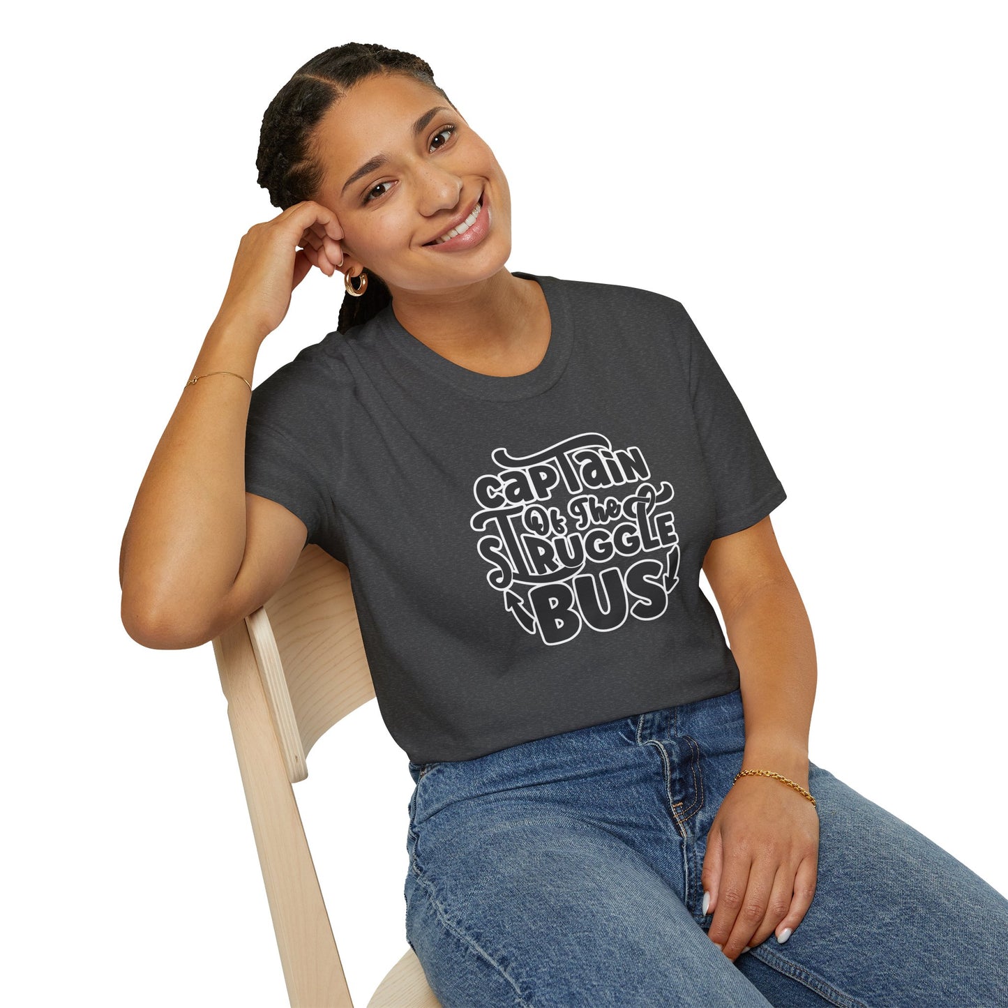 "Captain of the Struggle Bus" Funny & Relatable T-Shirt β Ironic Confidence Tee for the Overwhelmed, Charming, and Still Going Strong