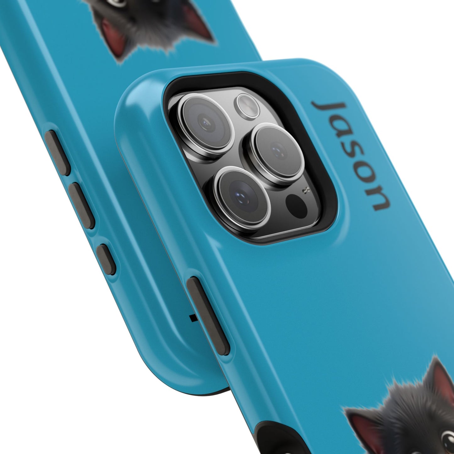 Personalized Black Kitten Phone Case - Custom Name Cat Lover Gift | Cute Teal Blue iPhone Cases for Women & Girls