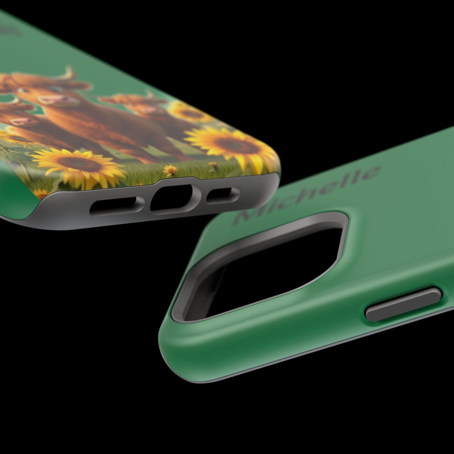 Personalized Highland Cow Phone Case - Custom Name Farm Animal Gift | Cute Green iPhone Cases for Women & Girls