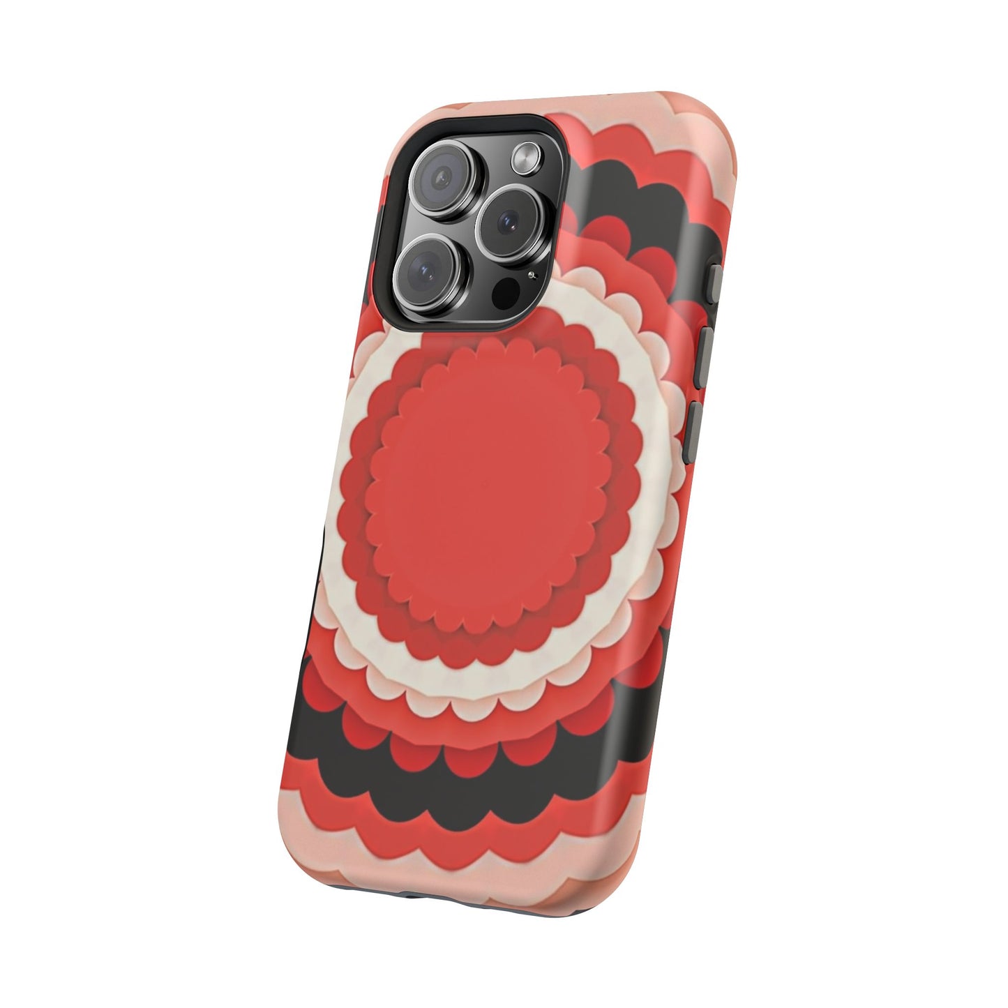 Red Floral iPhone Case - Bold Scalloped Design, Aesthetic Gift Idea