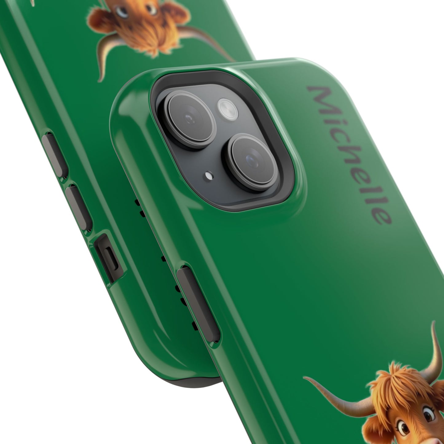 Personalized Highland Cow Phone Case - Custom Name Farm Animal Gift | Cute Green iPhone Cases for Women & Girls