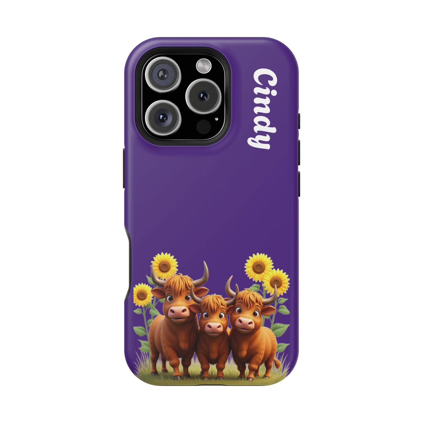 Personalized Purple Highland Cow Phone Case - Custom Name Farm Animal Gift | Cute Purple iPhone Cases for Women & Girls