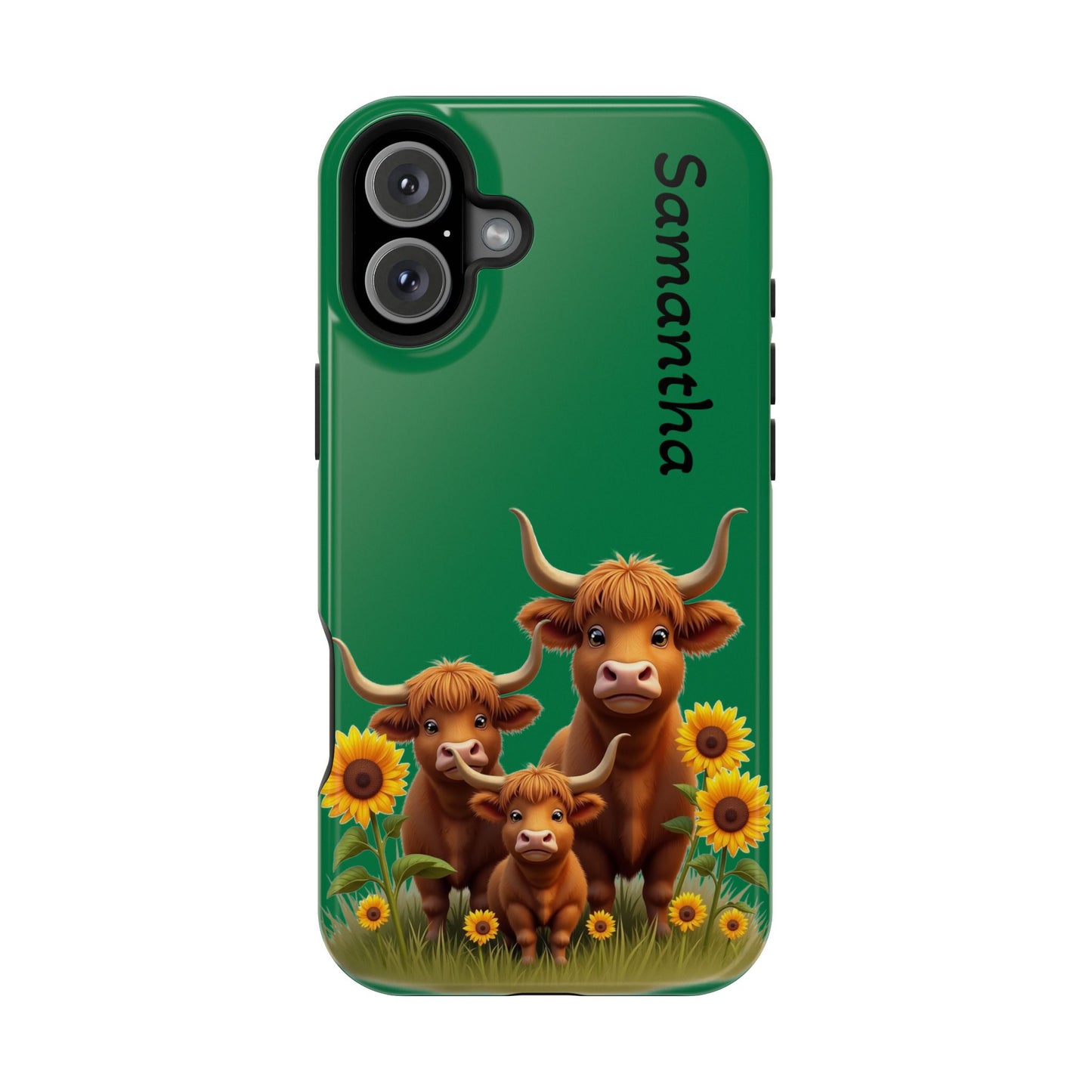 Personalized Highland Cow Phone Case - Custom Name Farm Animal Gift | Cute Green iPhone Cases for Women & Girls