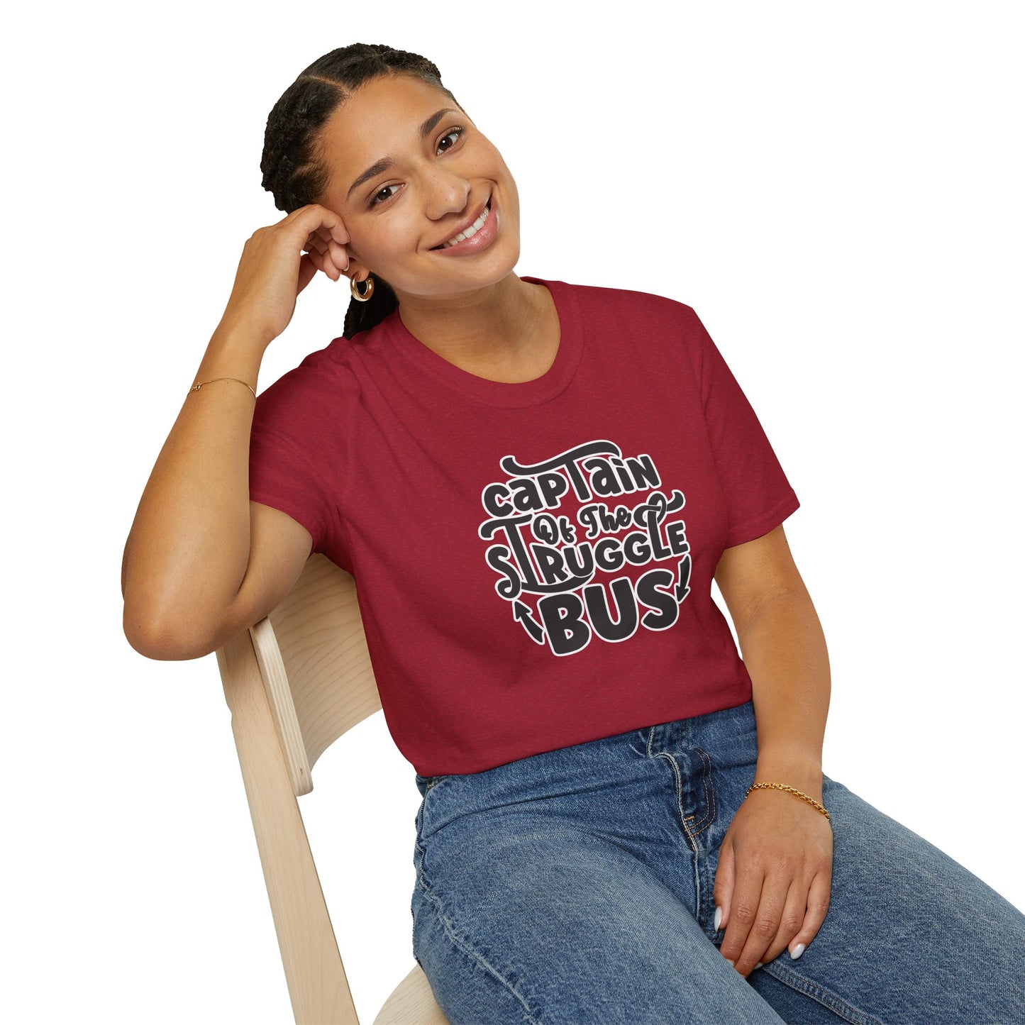 "Captain of the Struggle Bus" Funny & Relatable T-Shirt β Ironic Confidence Tee for the Overwhelmed, Charming, and Still Going Strong
