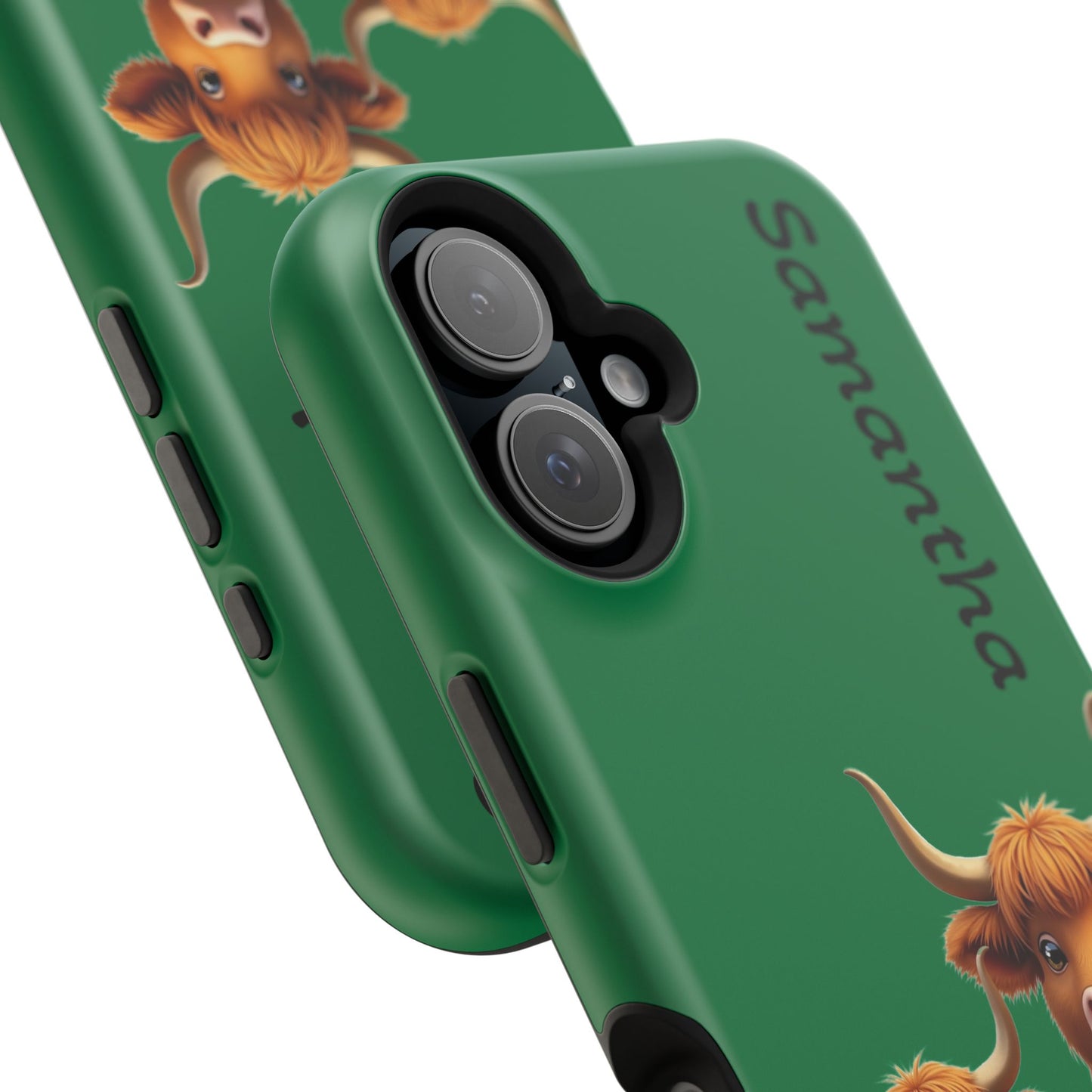Personalized Highland Cow Phone Case - Custom Name Farm Animal Gift | Cute Green iPhone Cases for Women & Girls