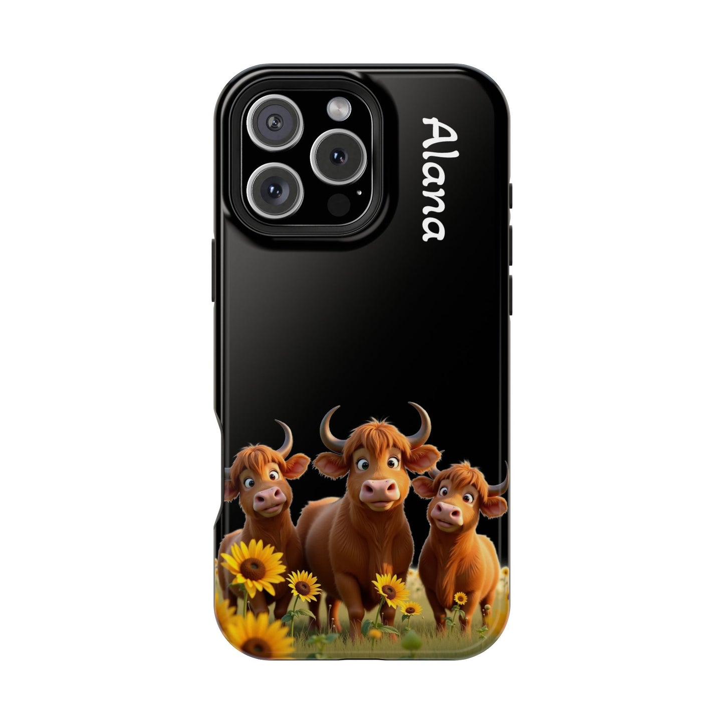 Personalized Highland Cow Phone Case - Custom Name Farm Animal Gift | Cute Black iPhone Cases for Women & Girls