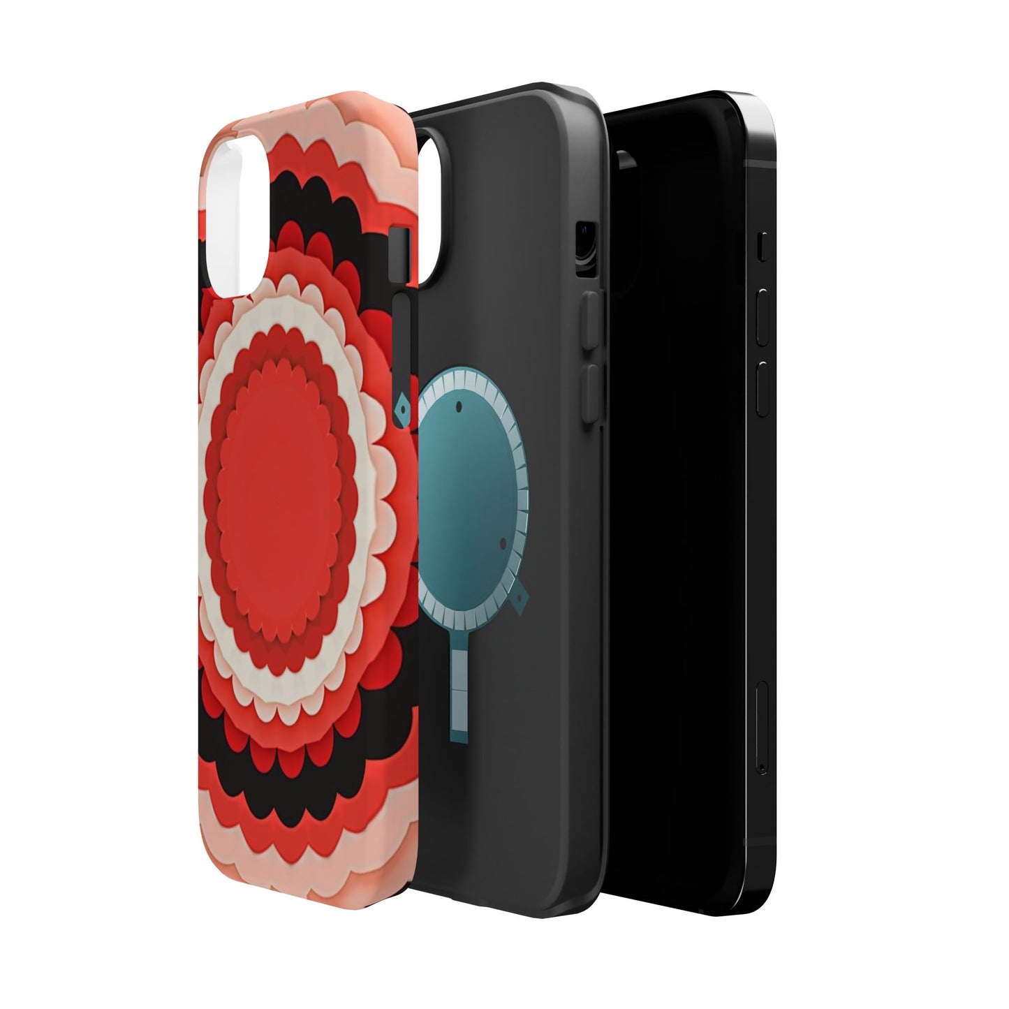 Red Floral iPhone Case - Bold Scalloped Design, Aesthetic Gift Idea